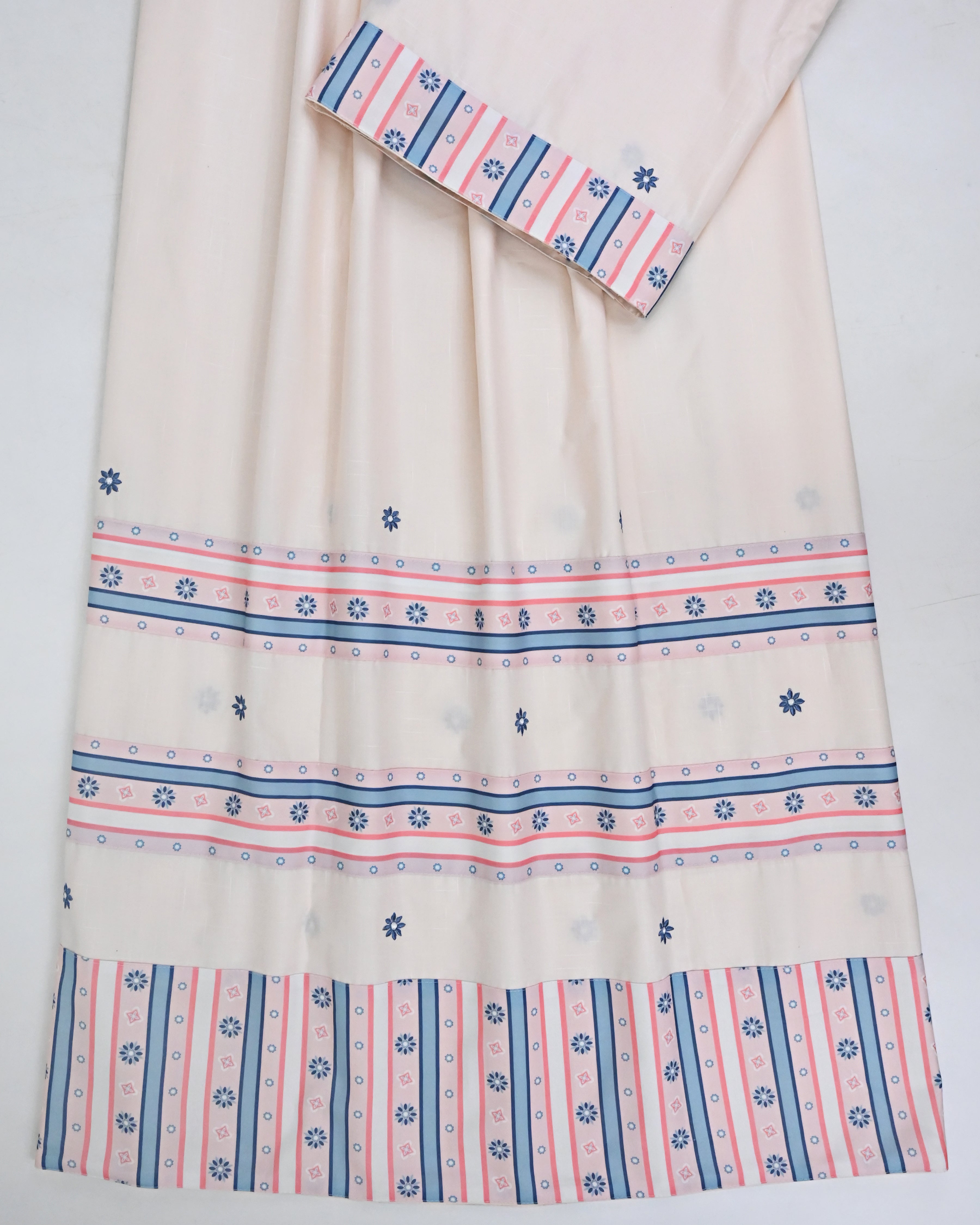Ivory Rida With Smart Design Floral Stripes & All Over Floral Embroidery