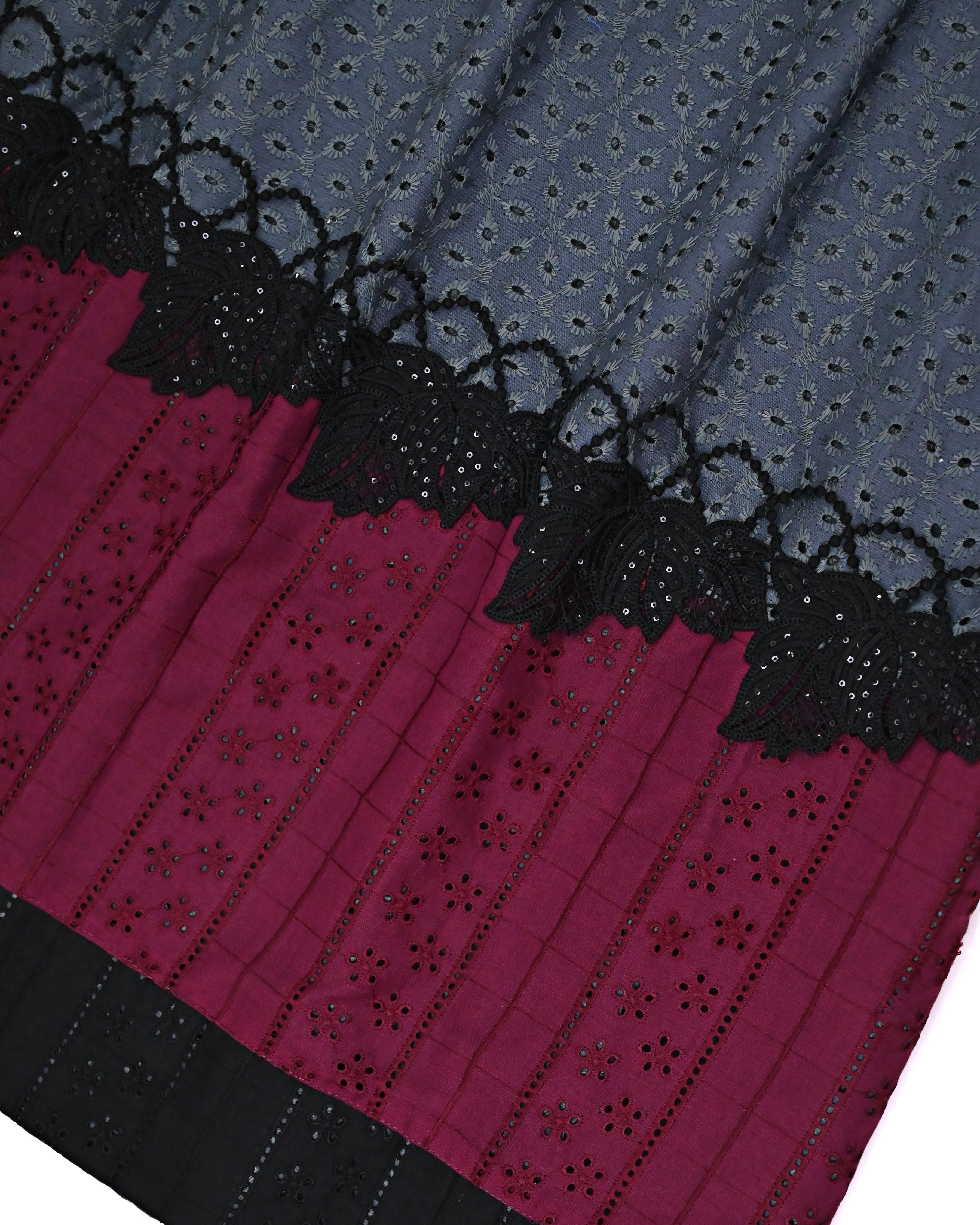 Steel Blue Hakoba Rida With Smart Maroon Black Hakoba Panel & Smart Black Lace