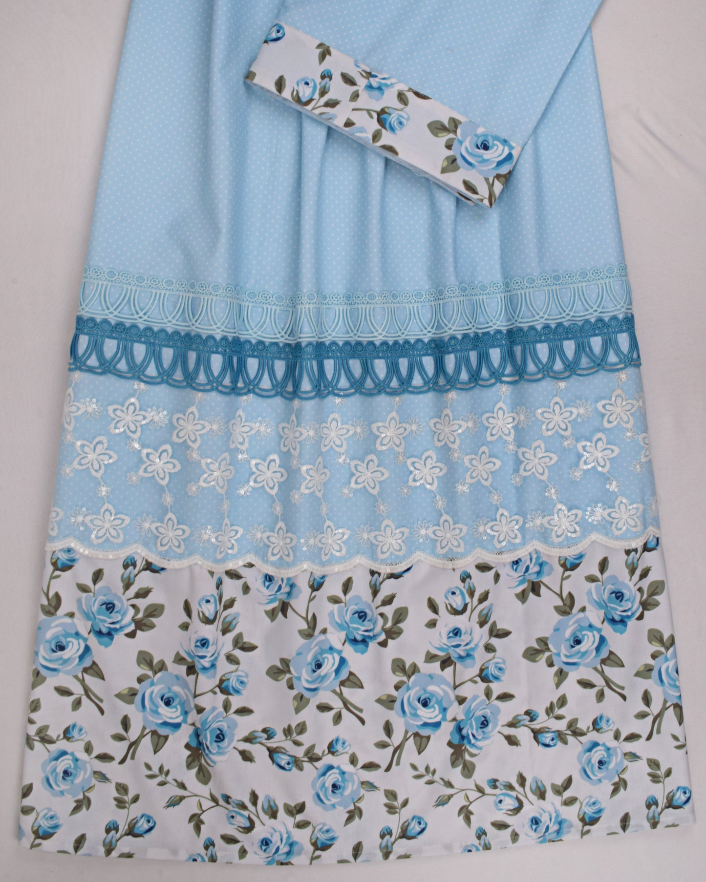Sky Blue Rida With Smart Lace & Floral Printed Panel