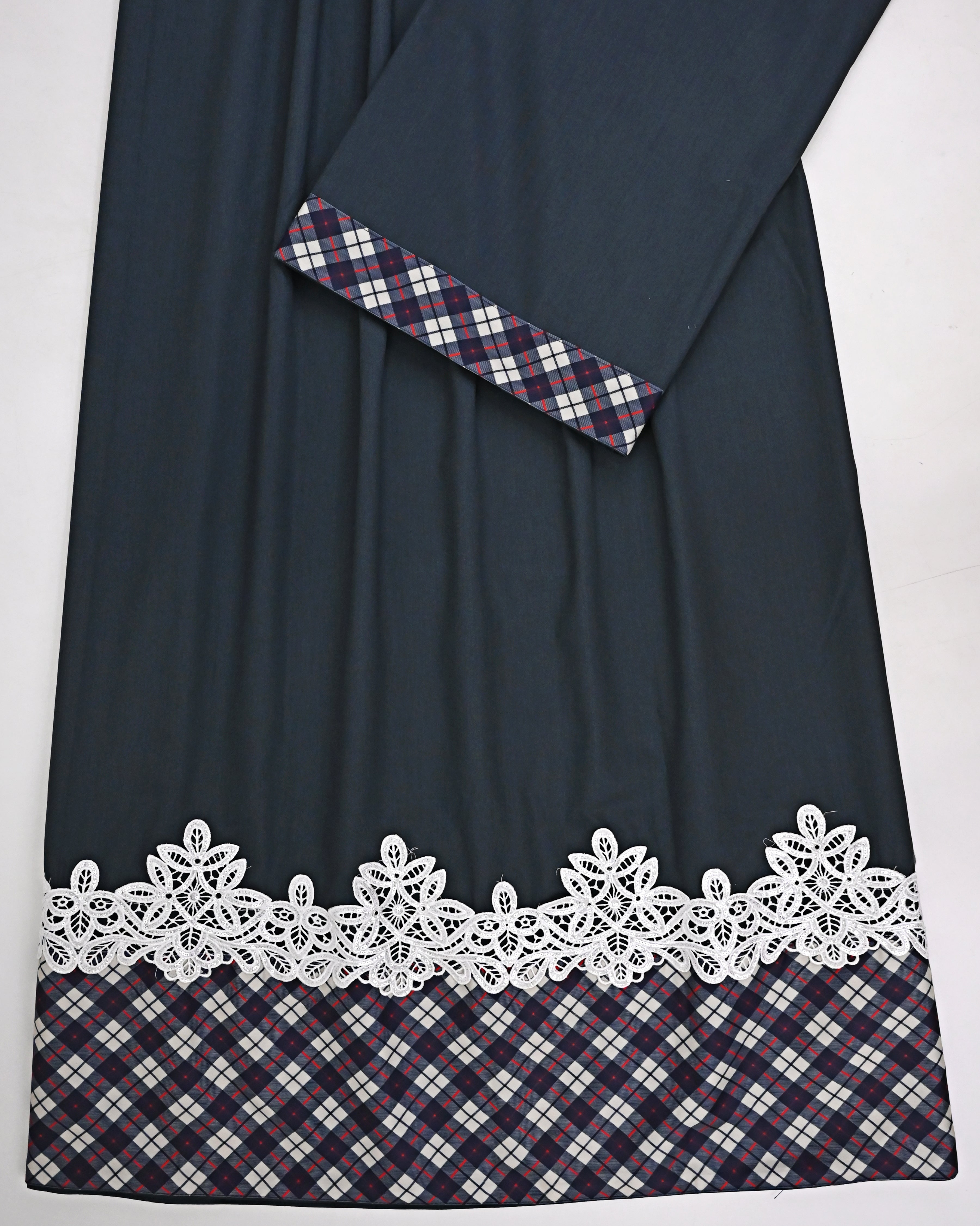 Charcoal Grey Rida With Smart Checks Panel & Smart Floral Lace-1250/-