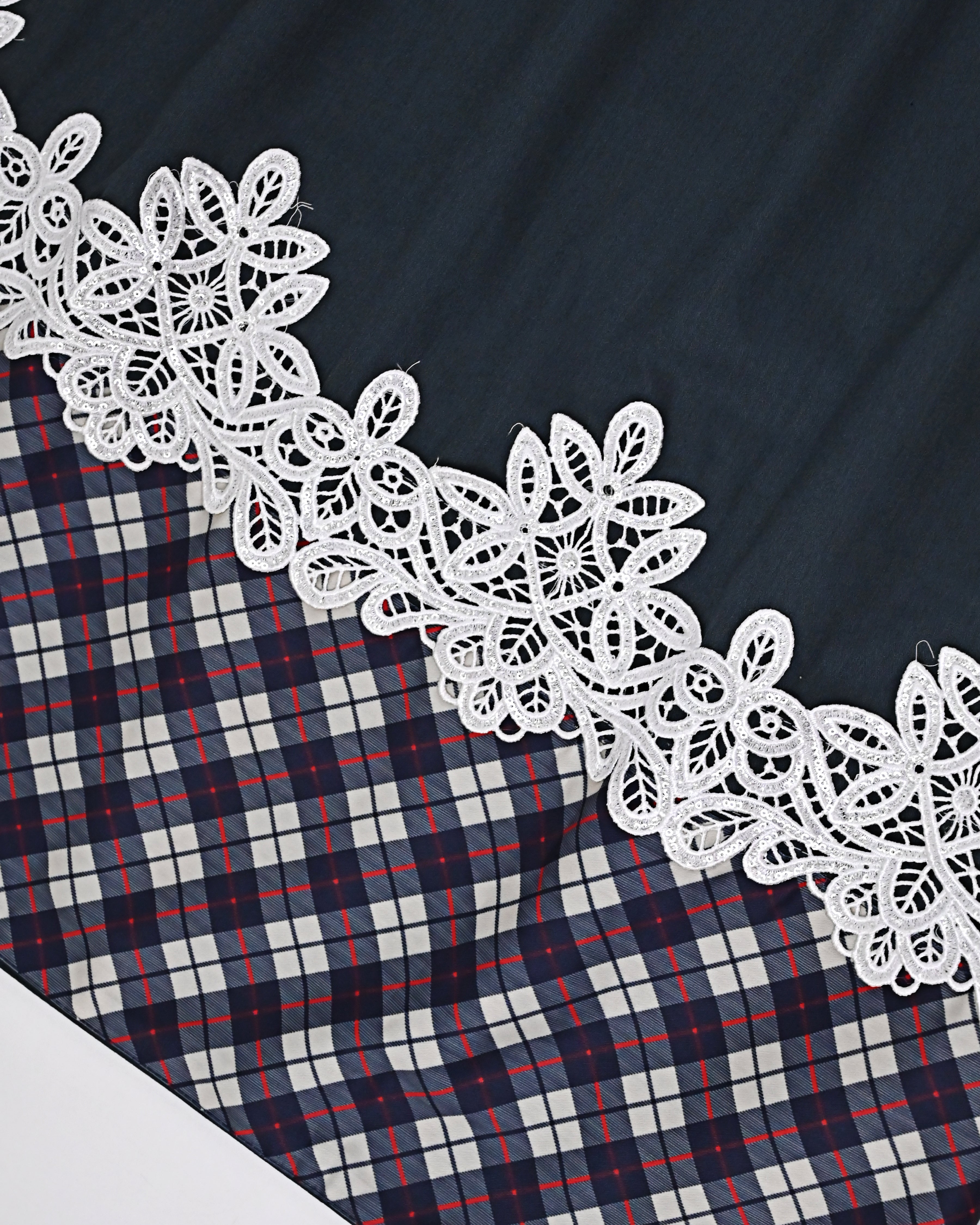 Charcoal Grey Rida With Smart Checks Panel & Smart Floral Lace-1250/-