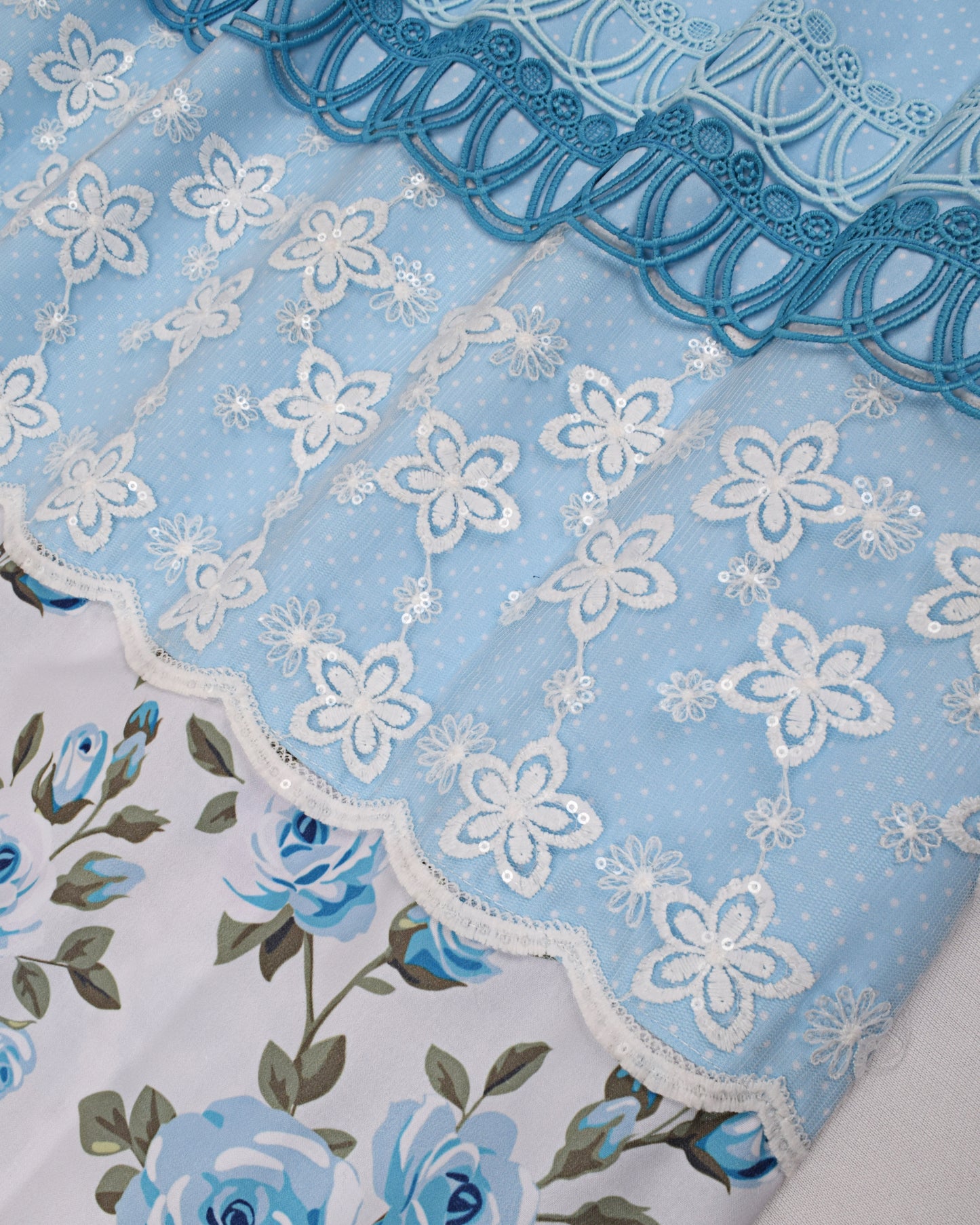Sky Blue Rida With Smart Lace & Floral Printed Panel