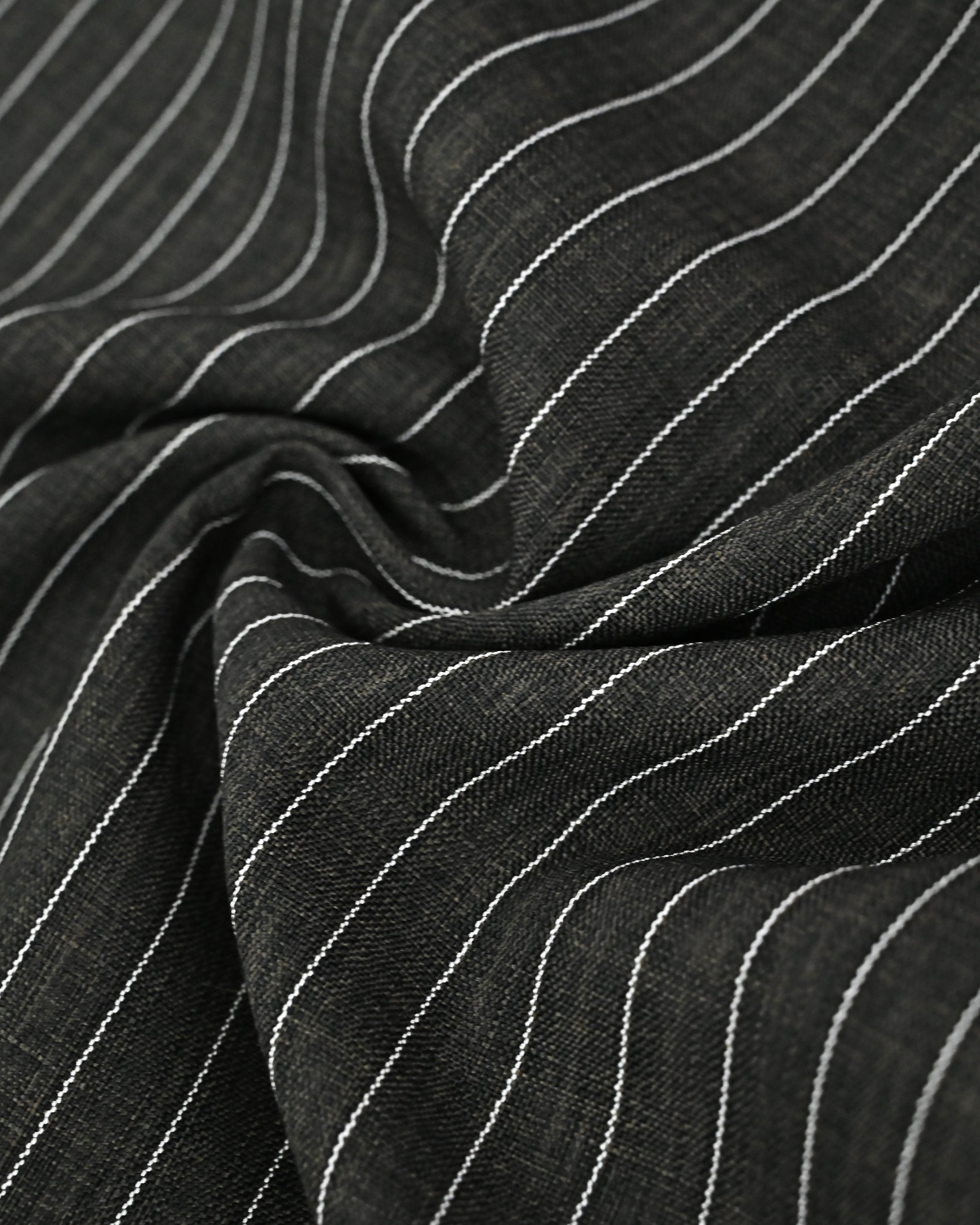 Charcoal Grey White Thin Stripes Rida With Smart Panel Black Lace & Cream Patti-1050/-
