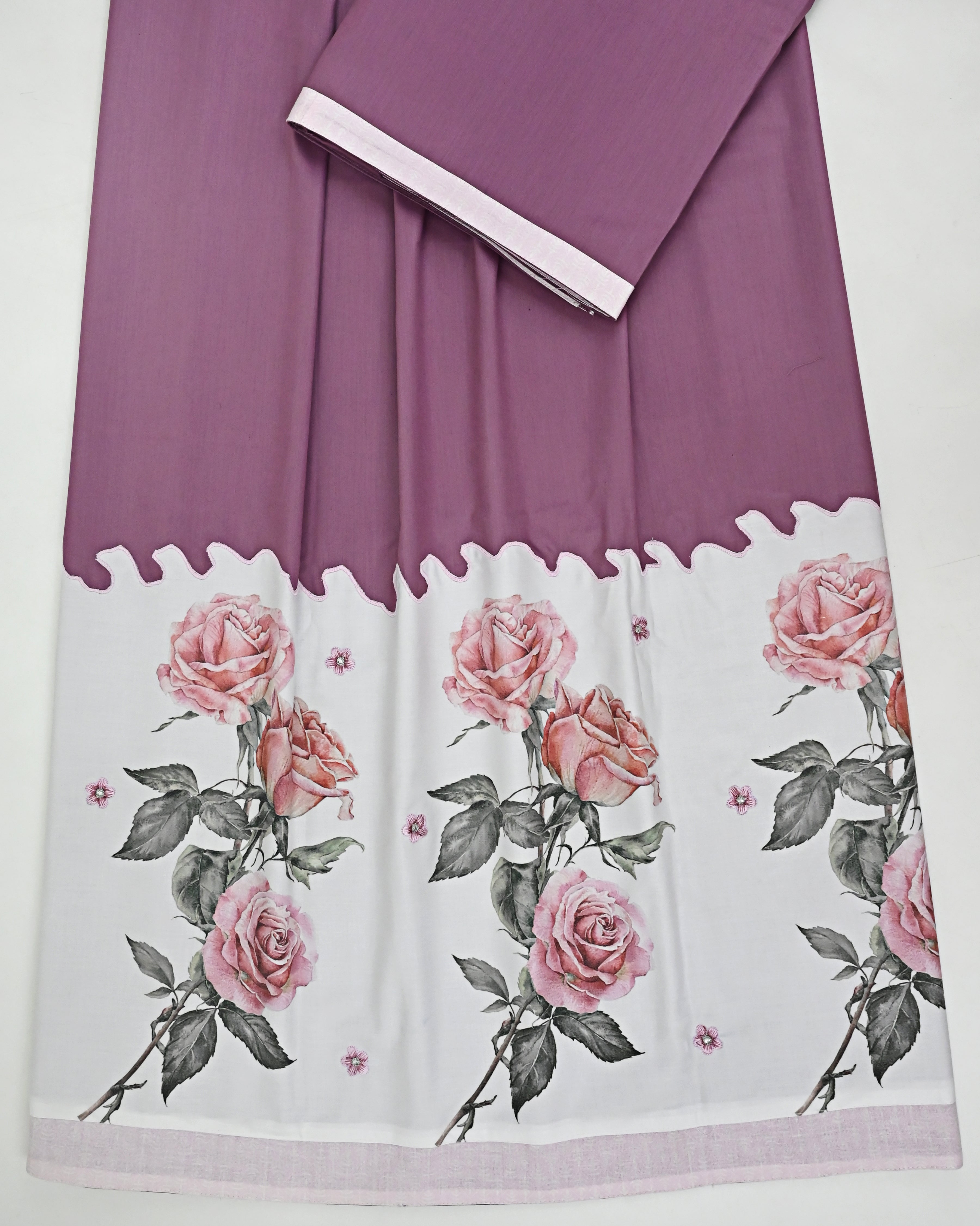 Dusty Orchid Rida With White Base Rose Printed Panel & Embroidery Coding-1800/-
