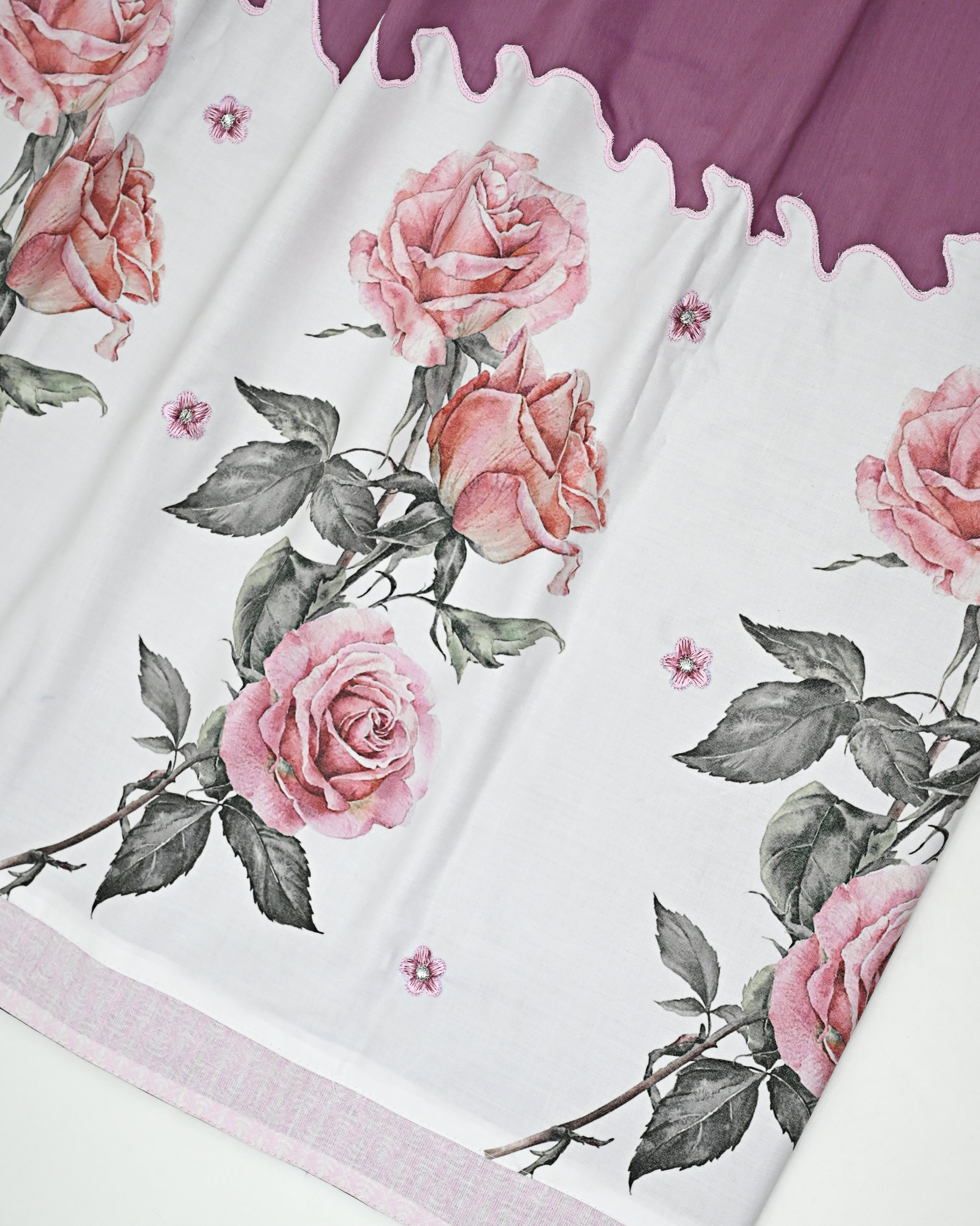 Dusty Orchid Rida With White Base Rose Printed Panel & Embroidery Coding-1800/-