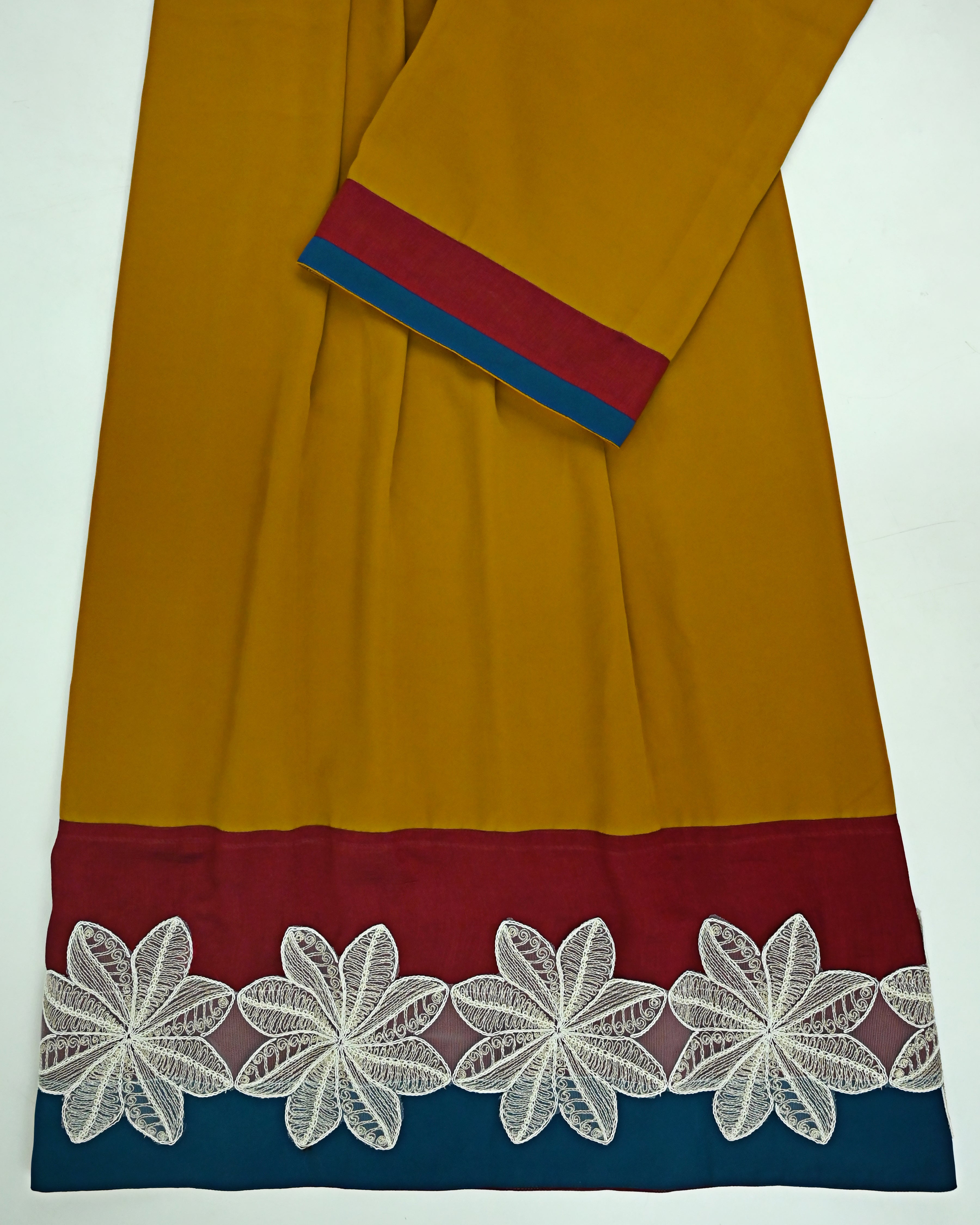 Mustard Yellow Abaya Rida With Smart Dark Color Panel & Smart Floral Lace-2200/-
