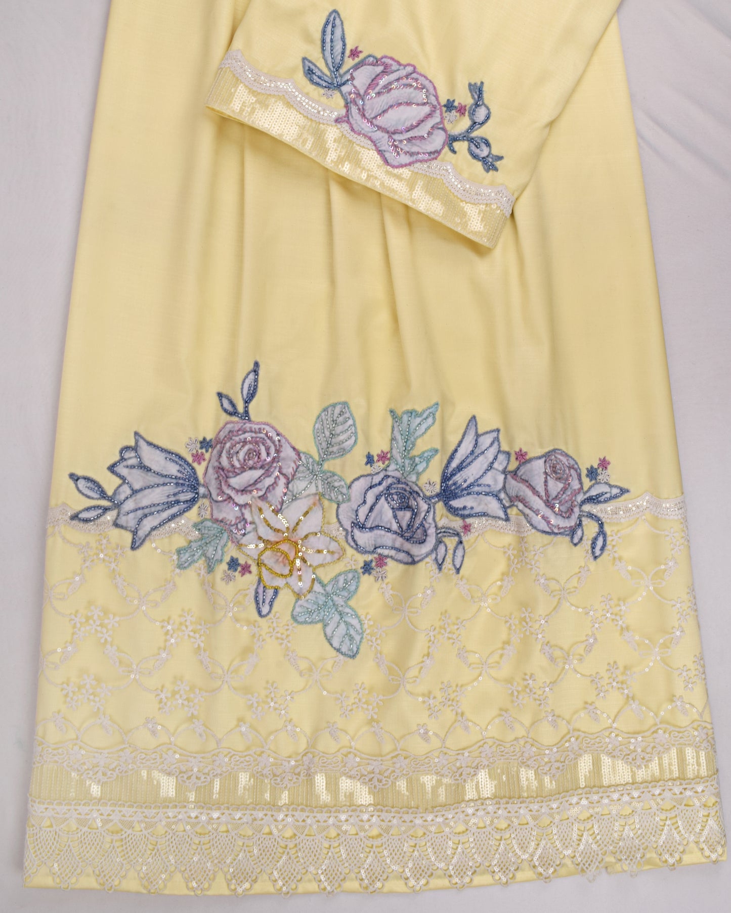 Lemon Yellow Rida With Net Peice & Floral Work