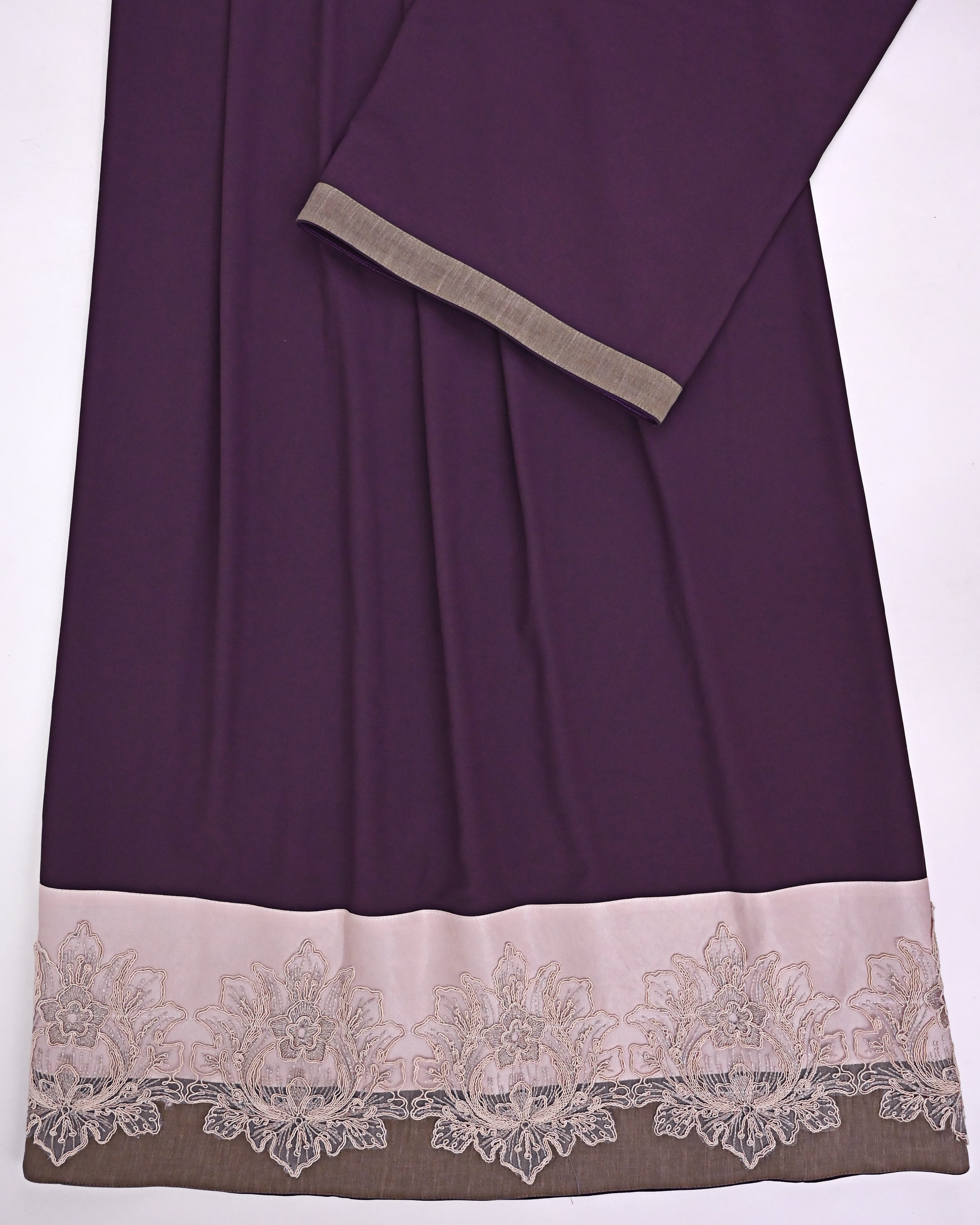 Deep Plum Abaya Rida With Light Panel & Imported Lace-2600/-