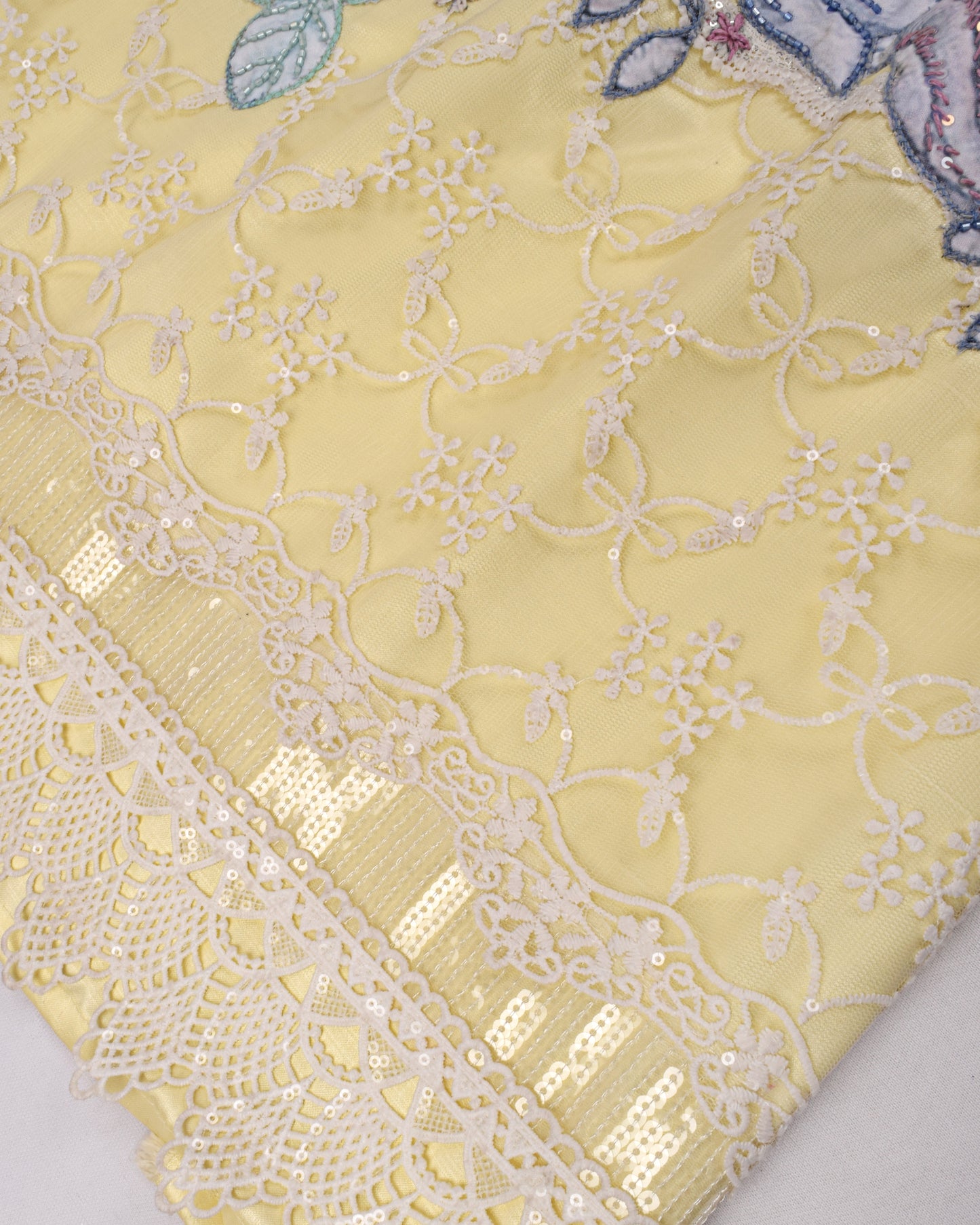 Lemon Yellow Rida With Net Peice & Floral Work