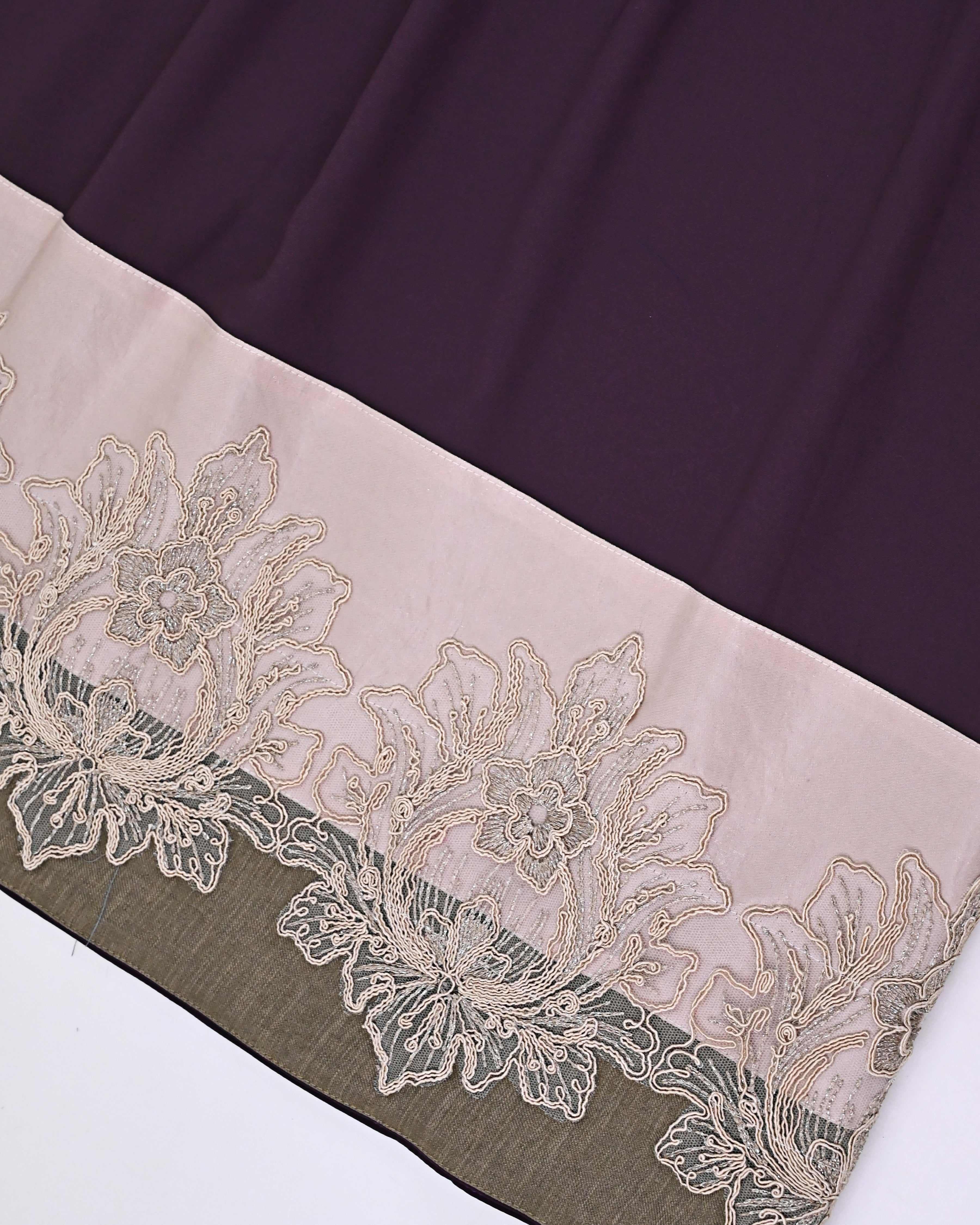 Deep Plum Abaya Rida With Light Panel & Imported Lace-2600/-