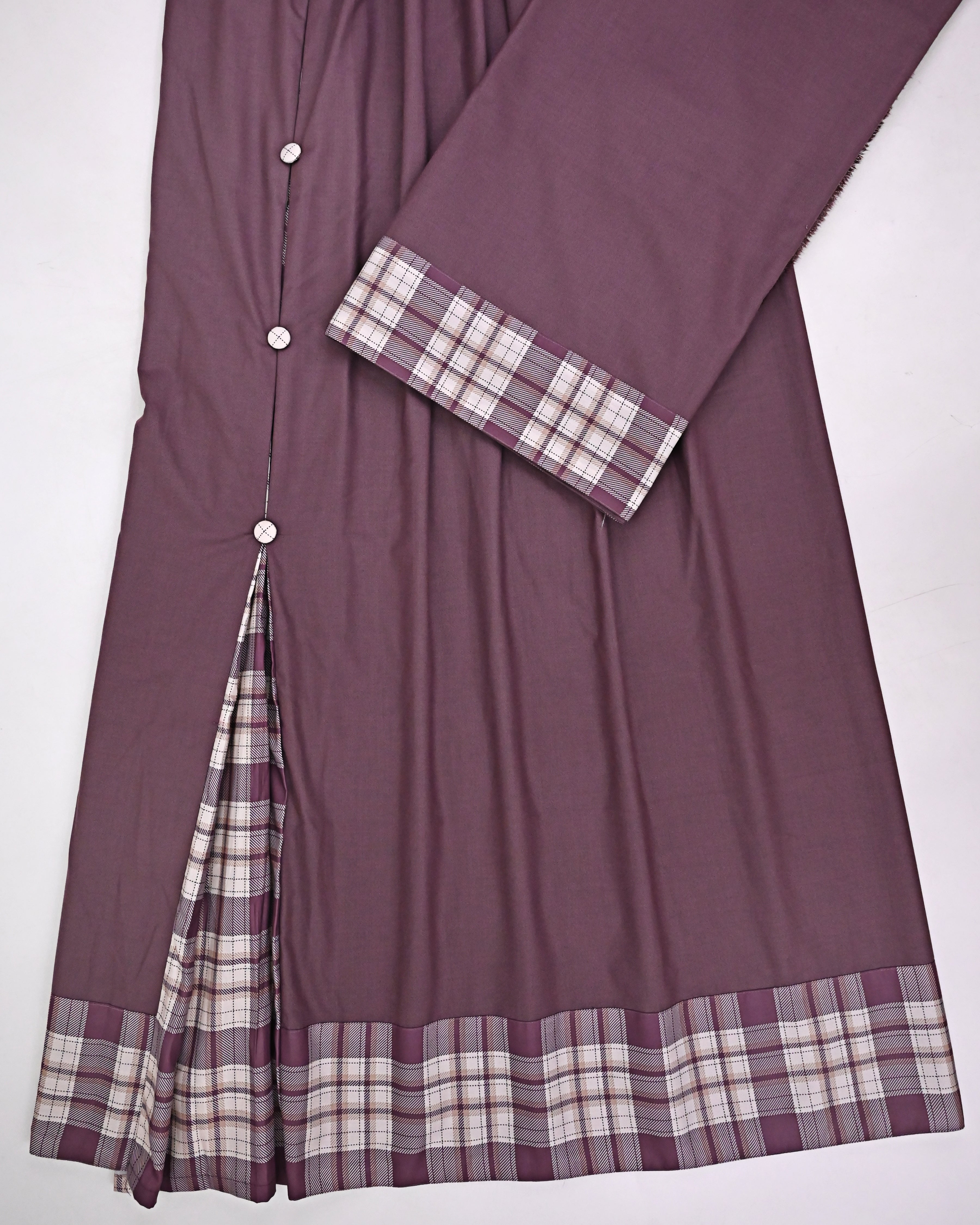 Mauve Rida With Smart Checks Panel & Skirt Button Pattern-1400/-