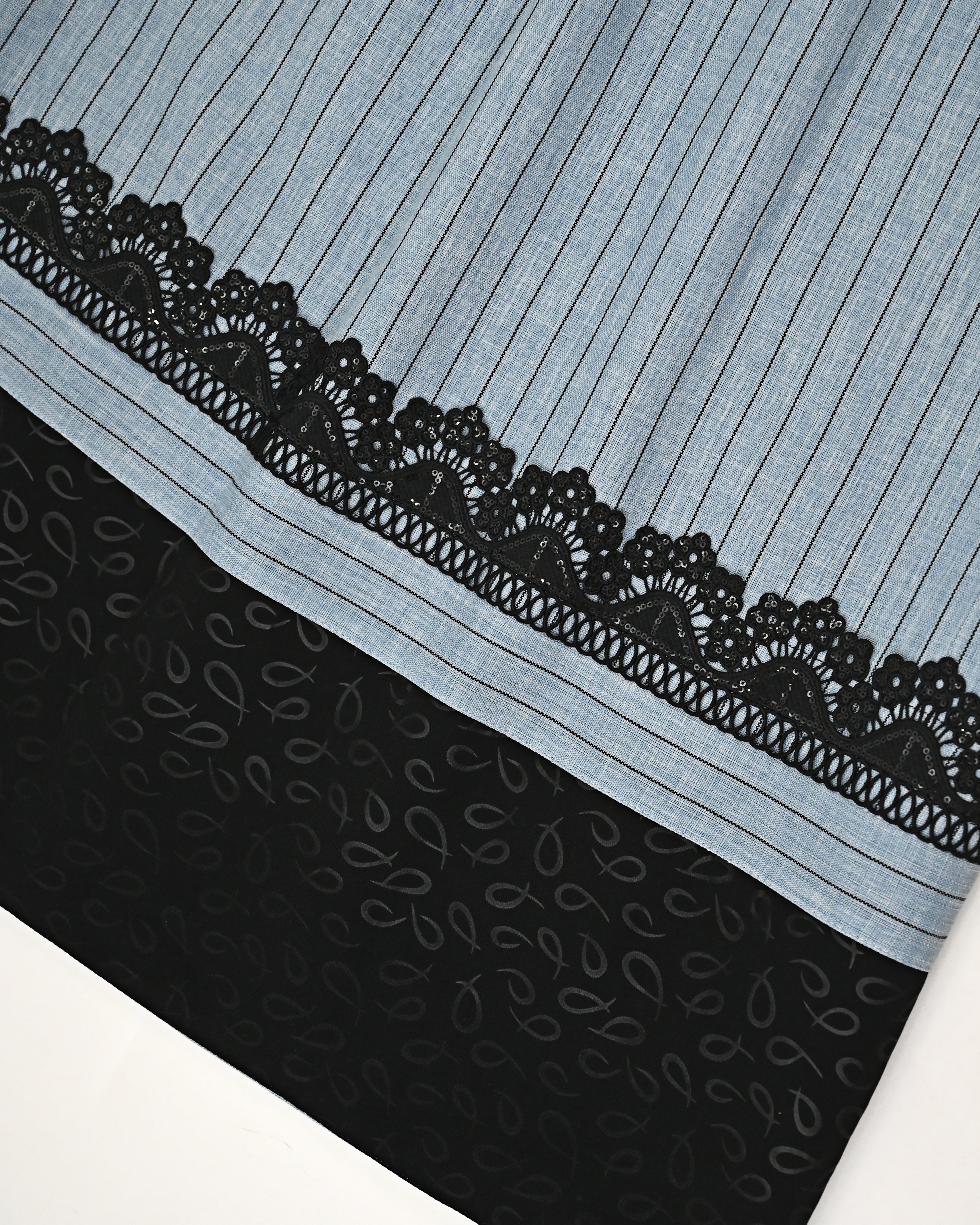 Denim Blue Black Lining Rida With Smart Black Self Print Panel & Black Lacing-1150/-