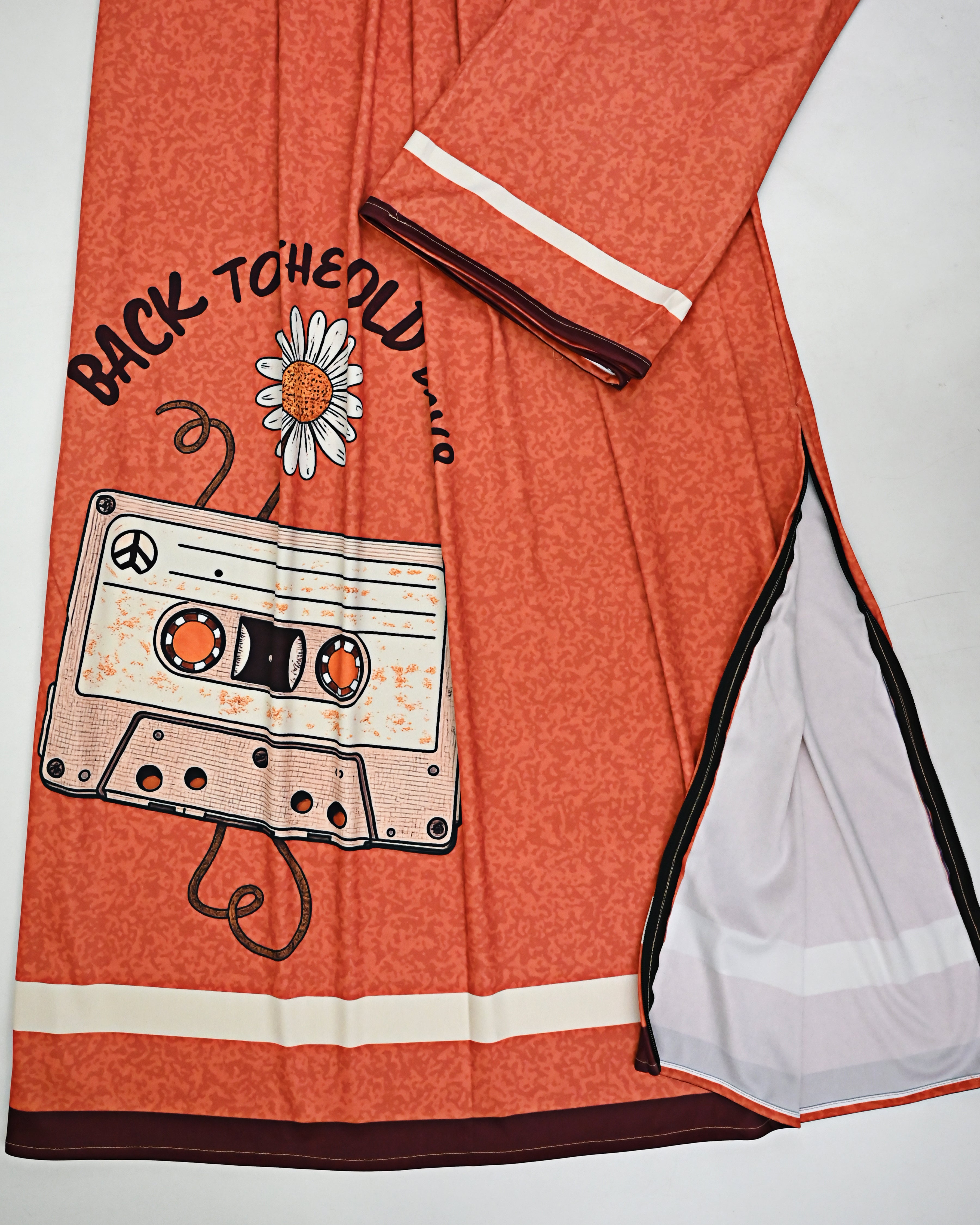 Rusty Orange Swim Wear With Cassate Image Print & Back to Old Days Print