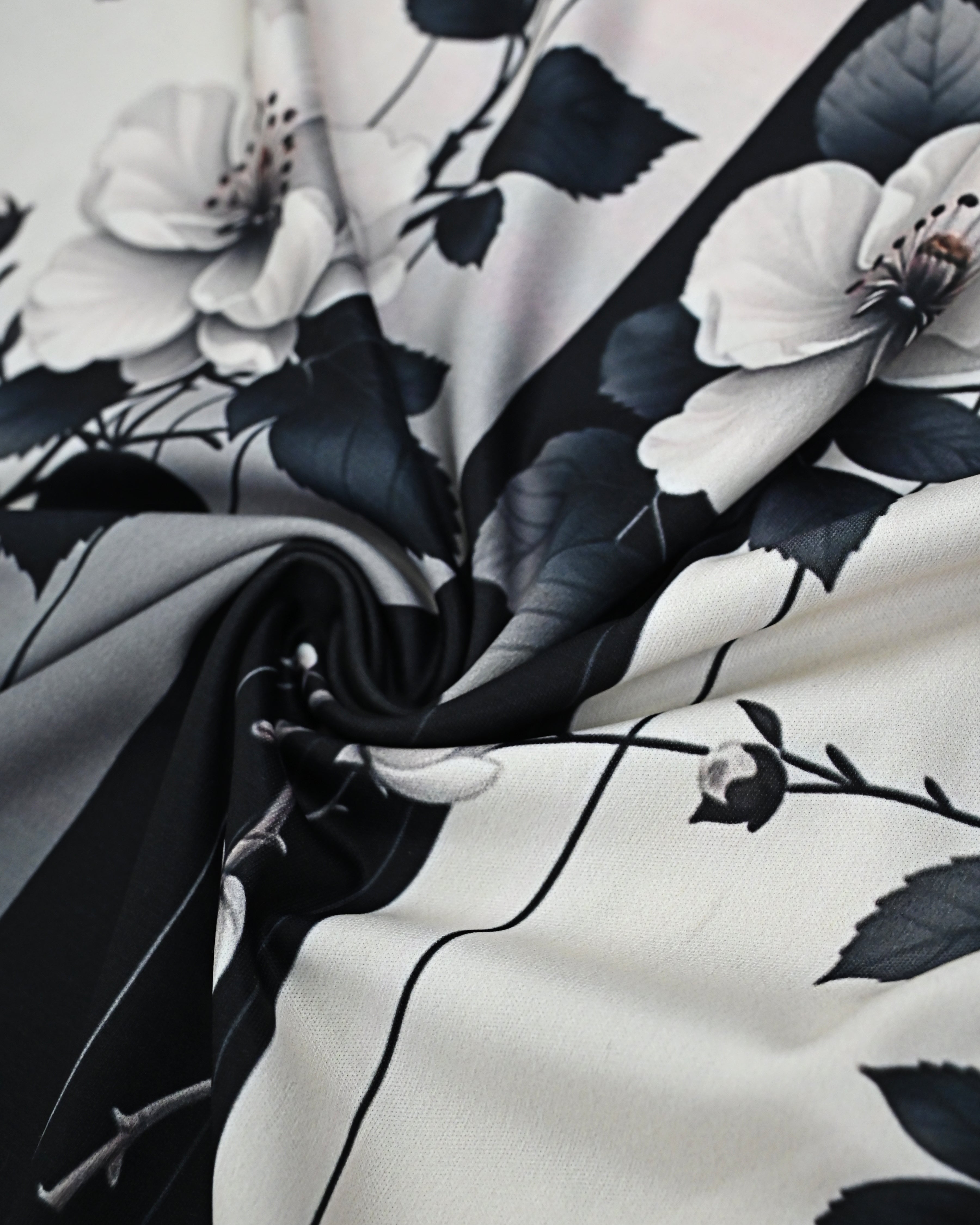 Black & White Floral Print Swim Wear With Stripes Pardi