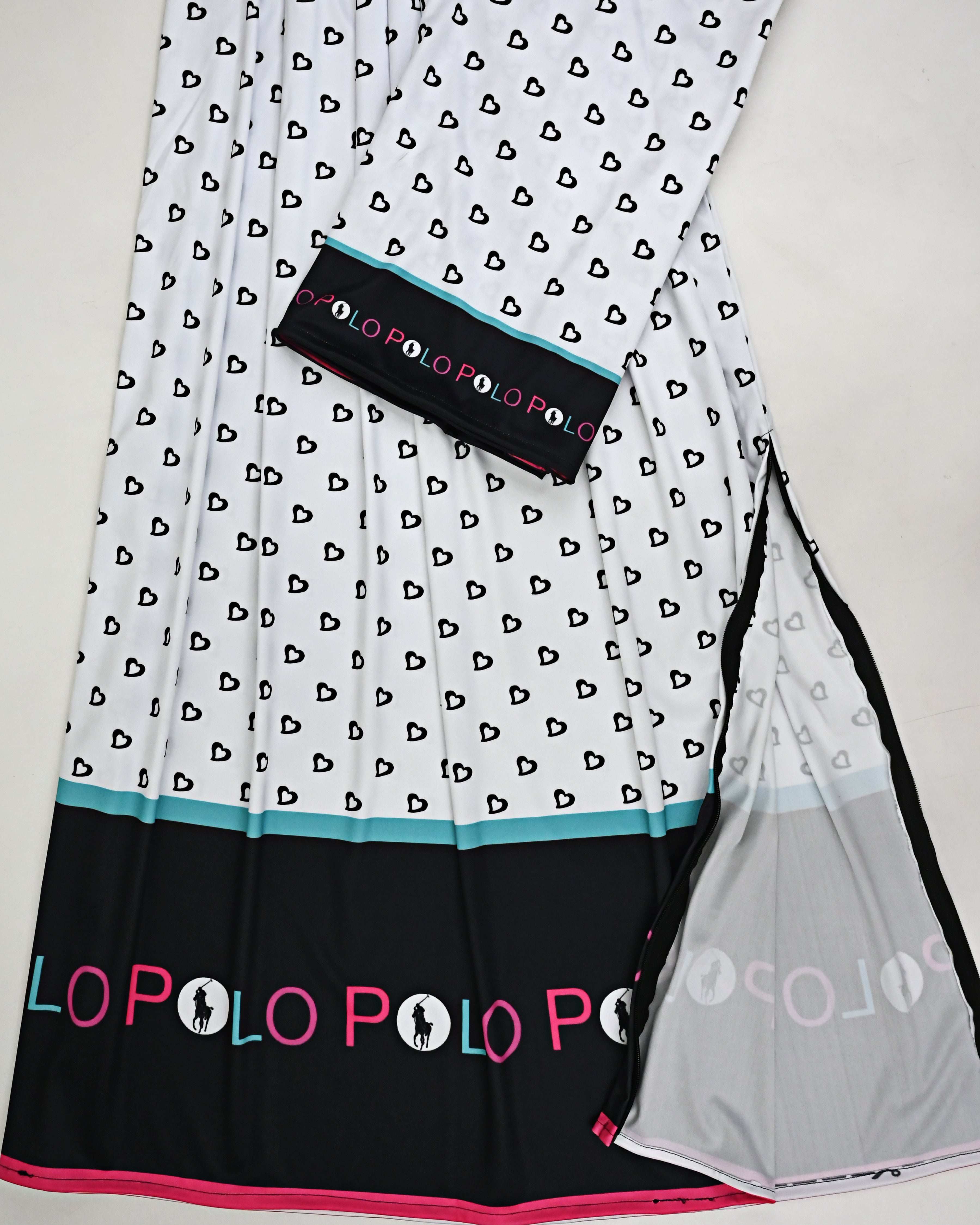 White Base Black Heart Print Swim Wear With Black Base Polo Printed
