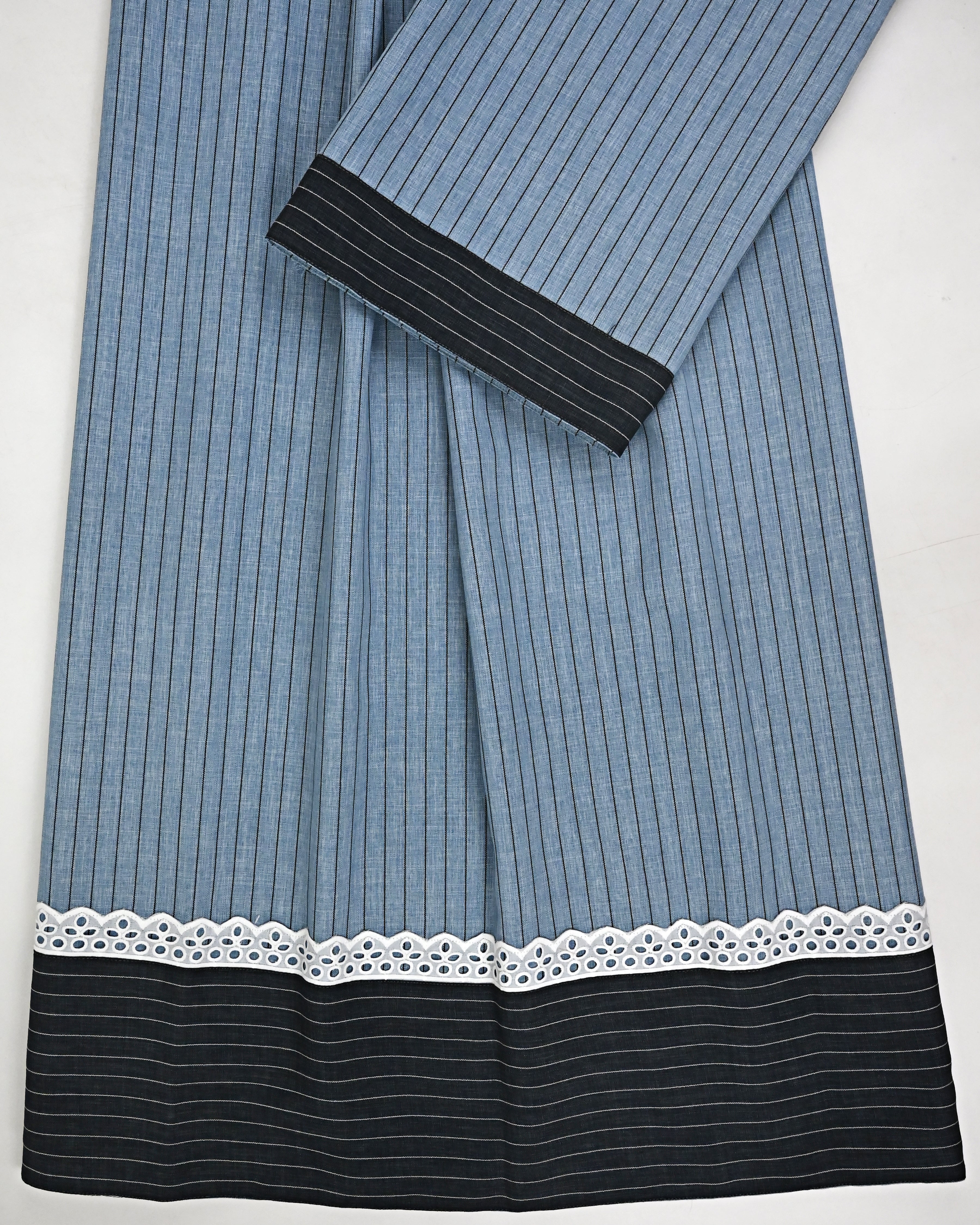 Denim Blue With Black Lining Rida With Smart Navy Blue Panel & Lace