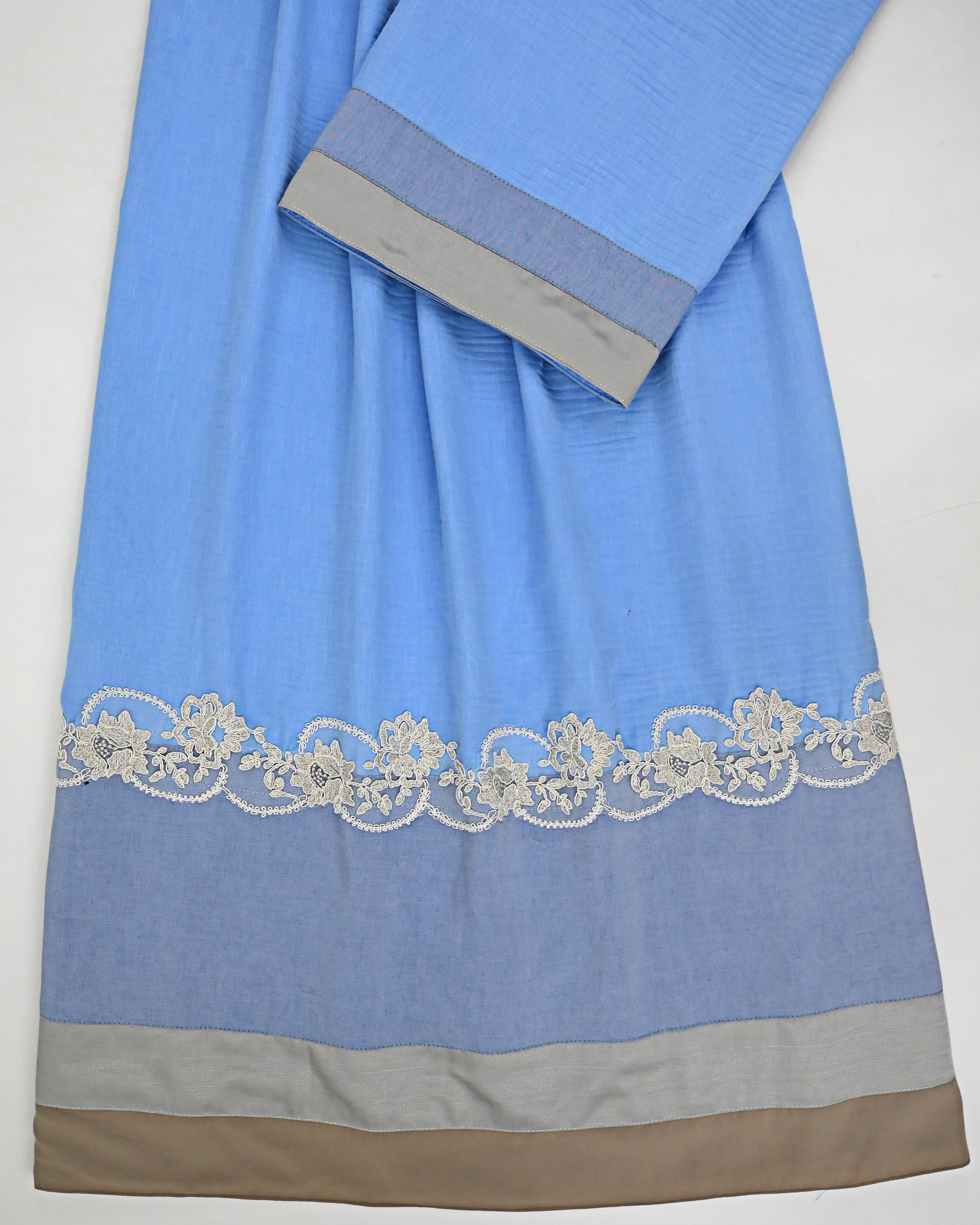 Light Denim Blue Rida With Smart Plain Panel & Floral Design Lace