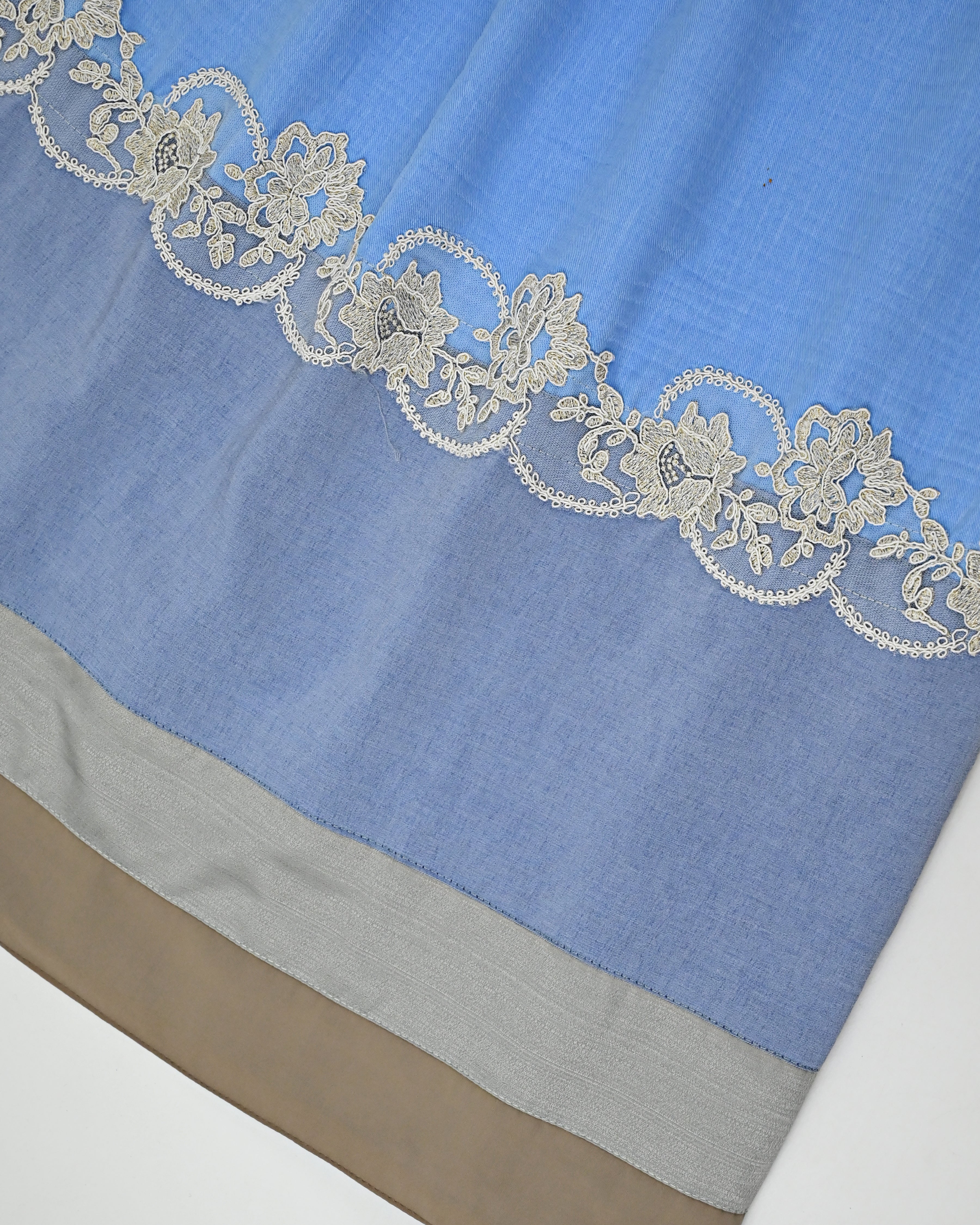Light Denim Blue Rida With Smart Plain Panel & Floral Design Lace