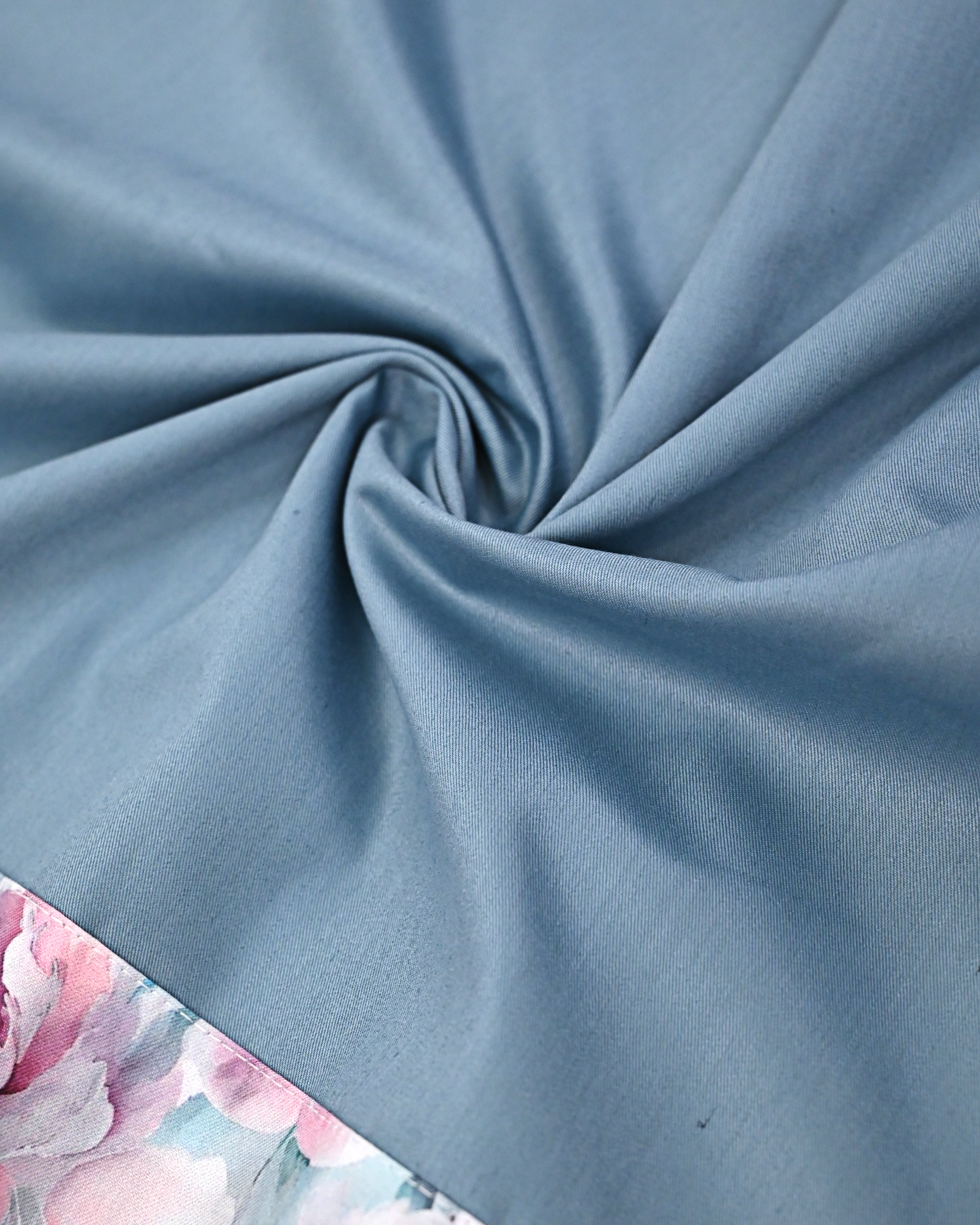 Slate Blue Rida With Smart Floral Rose Printed Plain Panel & Floral Lace