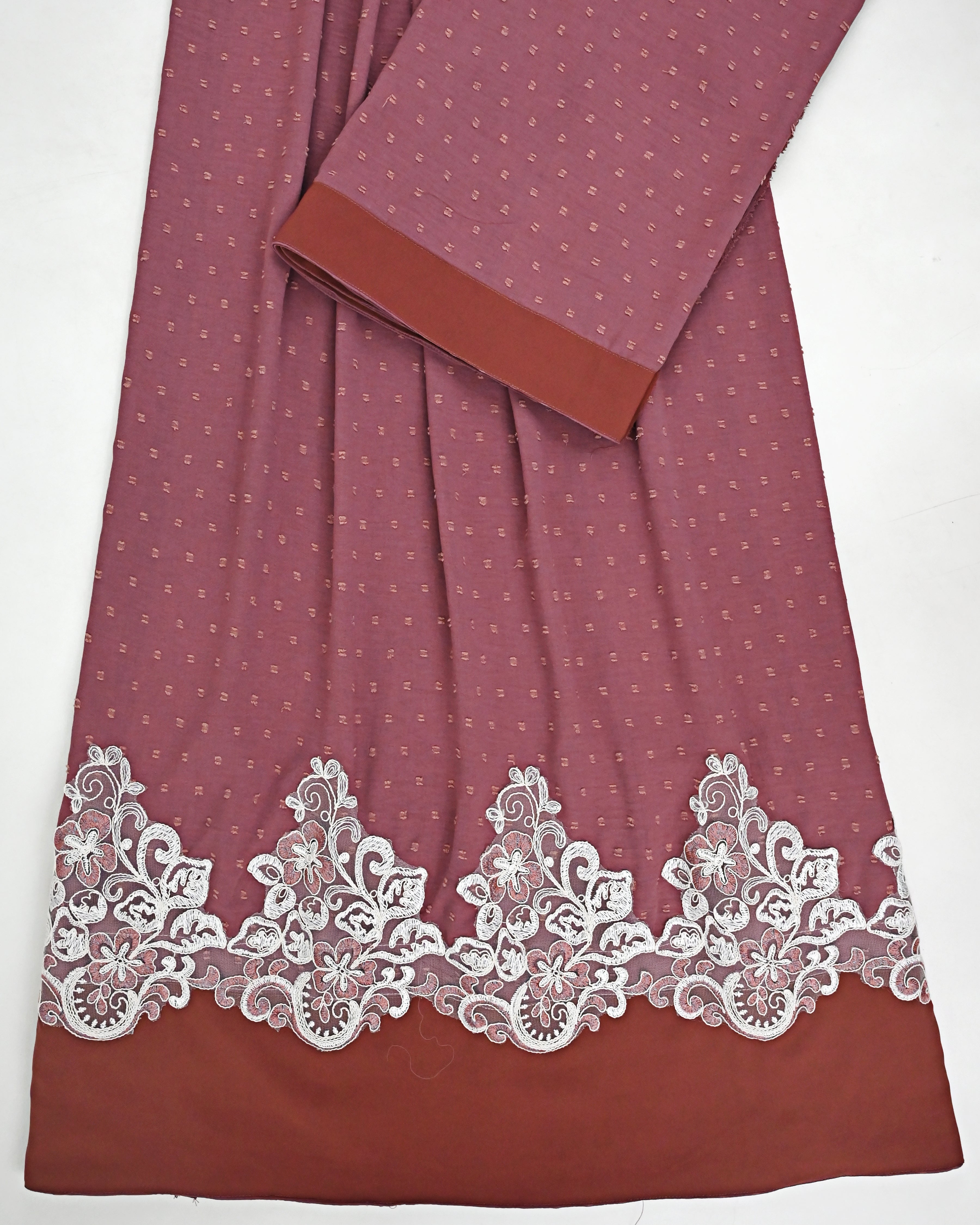 Dusty Rose Swiss Dots Rida With Smart & Heavy Lace & Plain Panel