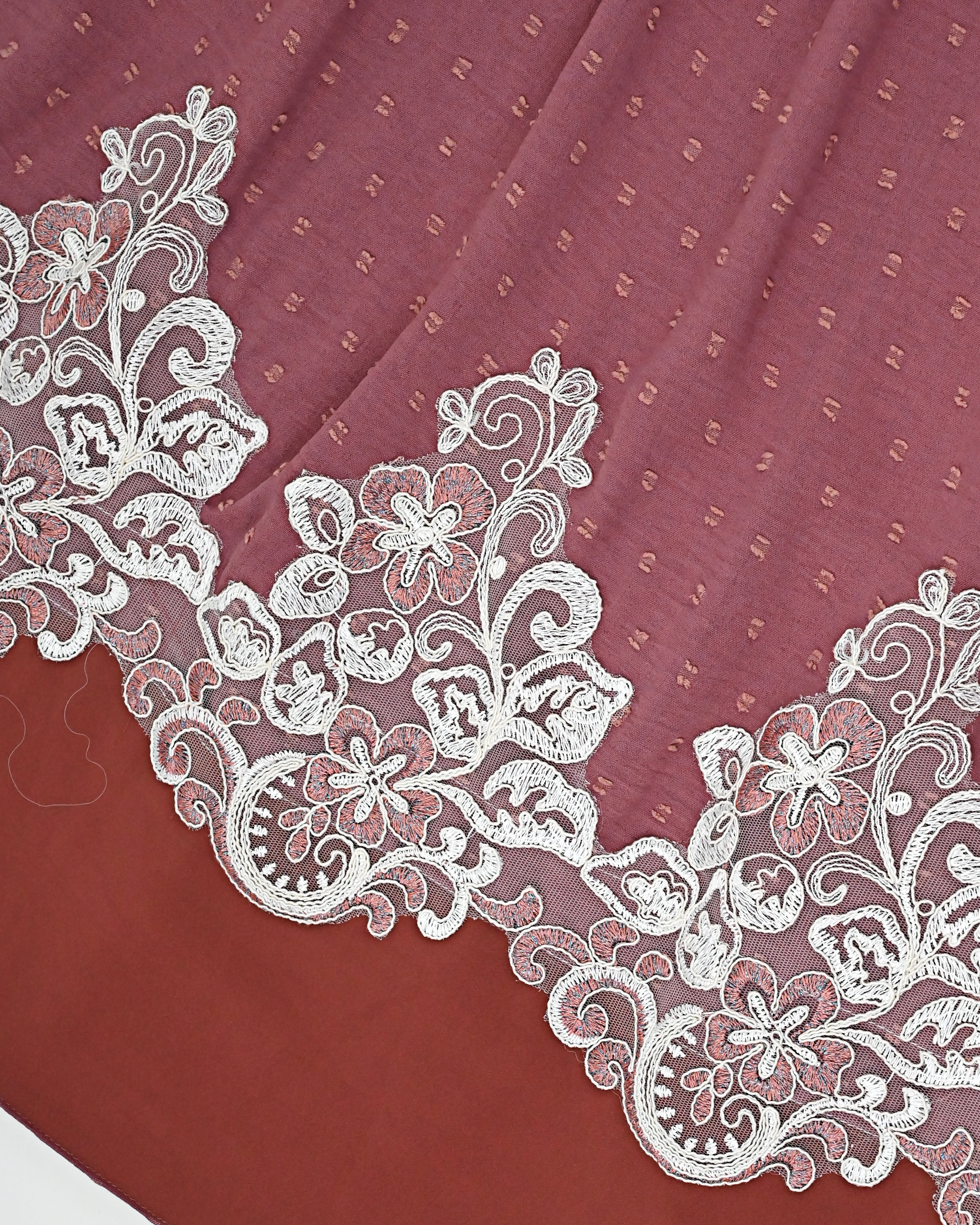 Dusty Rose Swiss Dots Rida With Smart & Heavy Lace & Plain Panel