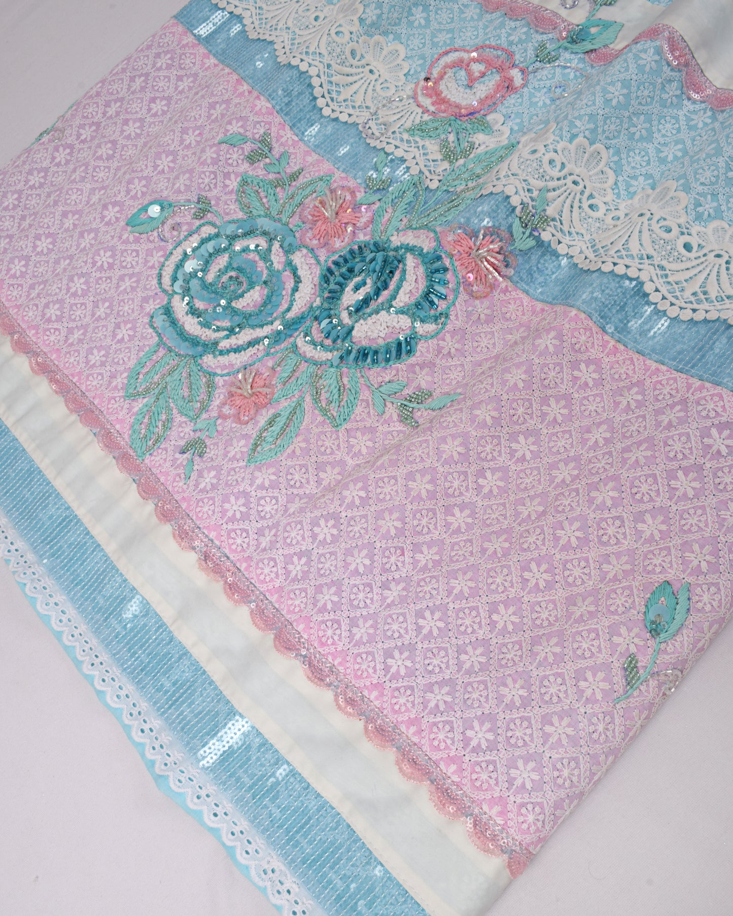 Light Blue & Pink Rida Heavy Material With Aari Work Bunch