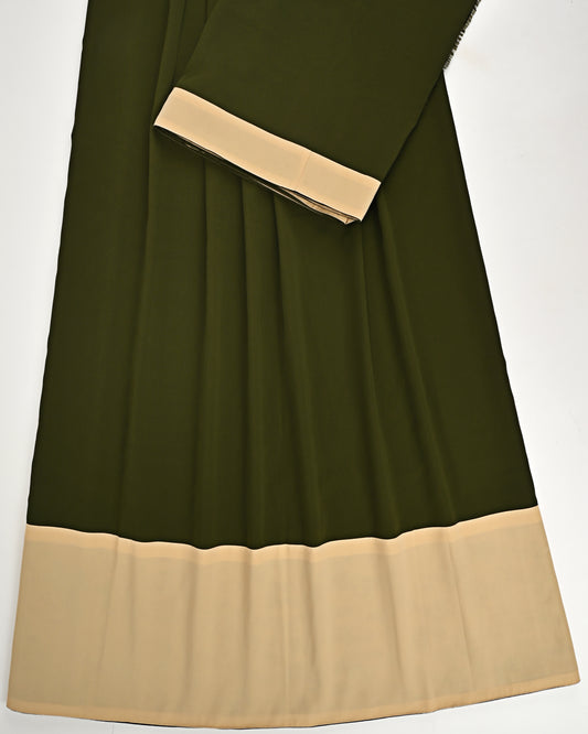 Dark Green Abaya Rida With Smart Beige Abaya Panel