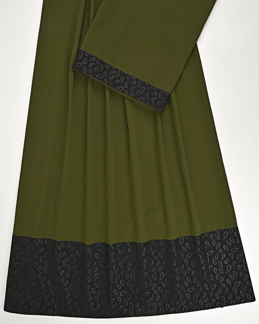 Dark Green Abaya Rida With Smart Black Self Print Abaya Panel