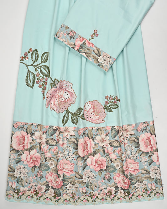Light Blue Rida With Smart Floral Panel & Floral Work Aari Touch Up