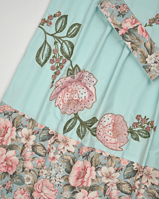 Light Blue Rida With Smart Floral Panel & Floral Work Aari Touch Up