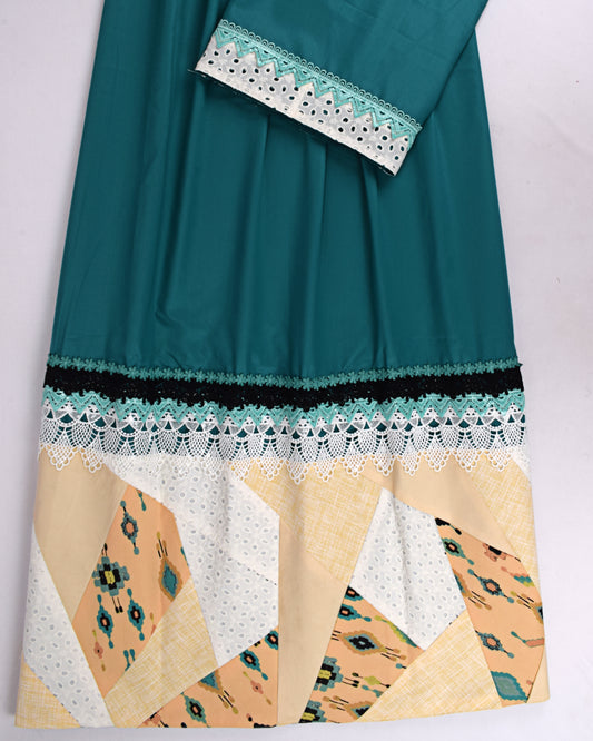 Dark Green Rida With Geometric Pattern Panel & Smart Lace