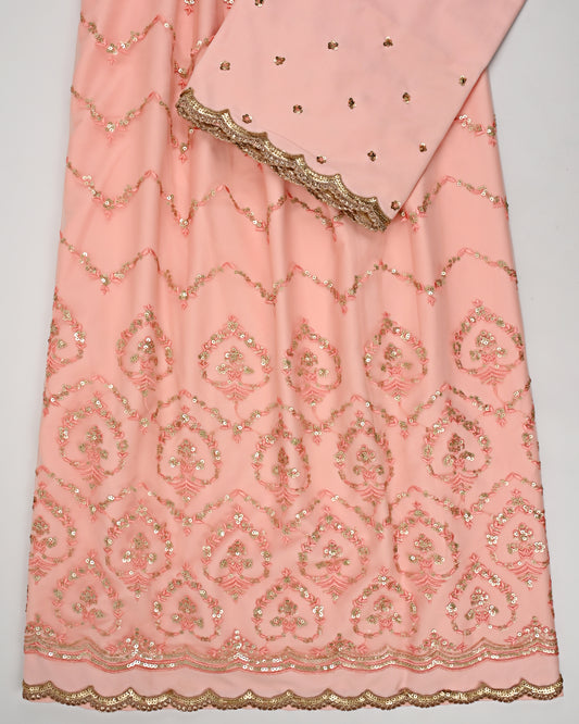 Peach Rida With Smart Heavy Look Net Peice