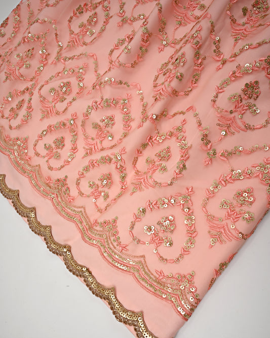 Peach Rida With Smart Heavy Look Net Peice