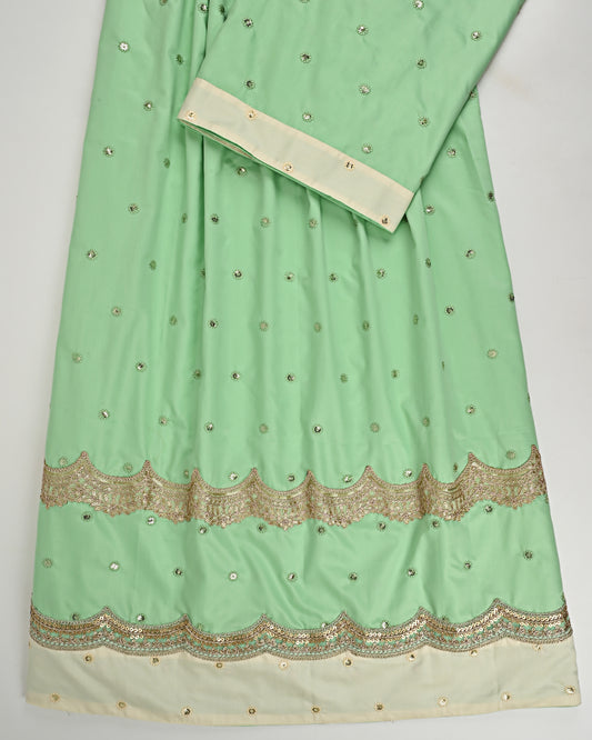 Green Booties Rida With Golden Lace & Cream Booties Panel