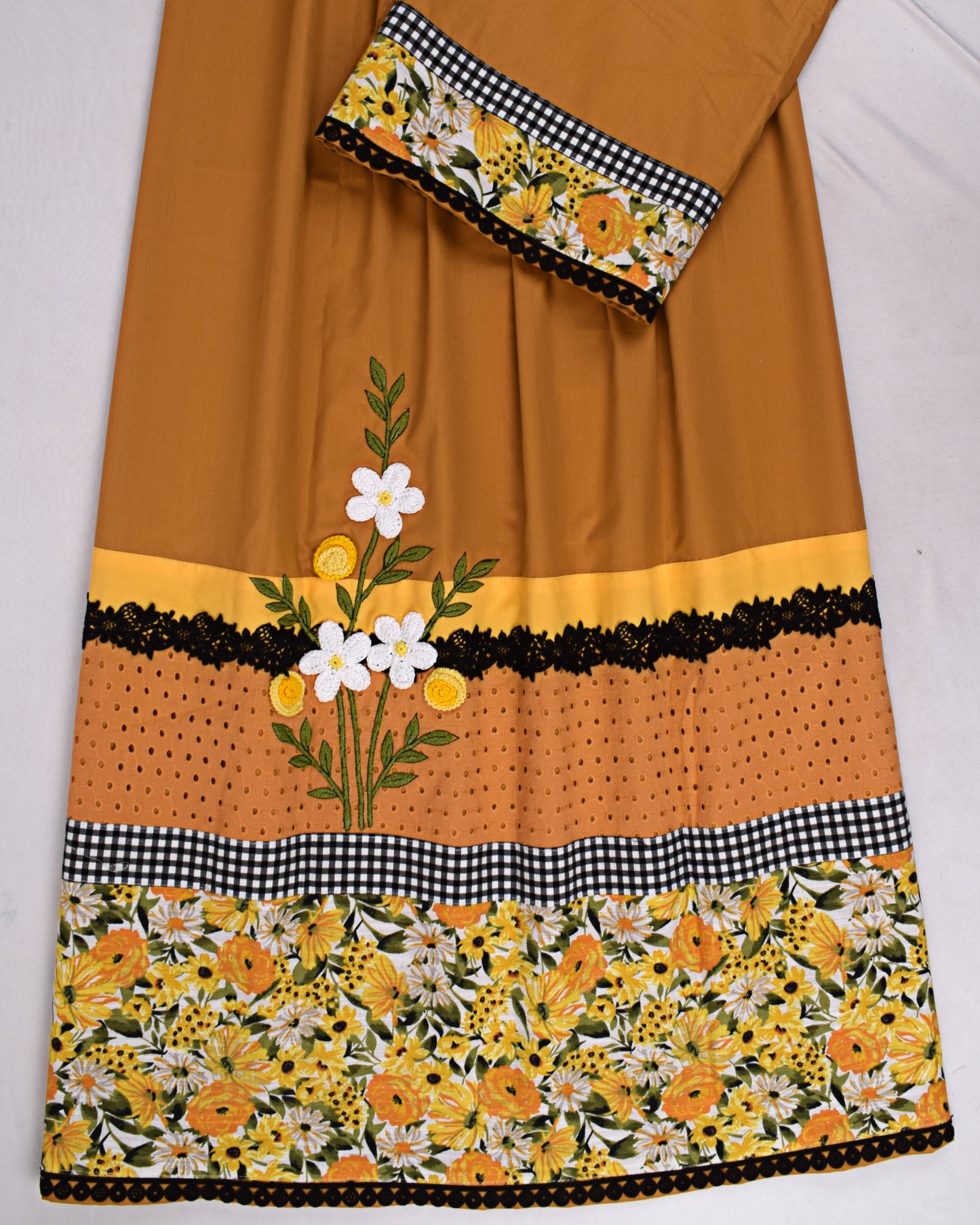 Mustard Yellow Rida With Sunflower Panel & Lite Work