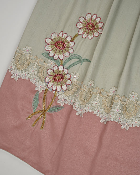 Tan Rida With Smart Rose Gold Panel & Floral Lace & Aari Work