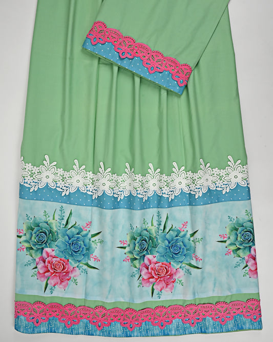 Pista Green Rida With Smart Floral Panel & Floral Lace