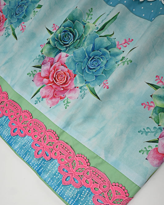 Pista Green Rida With Smart Floral Panel & Floral Lace