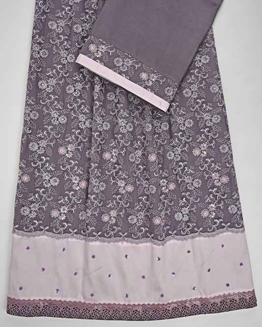 Dark Mauve Rida With Heavy Full Lace & Aari Work Touch Up