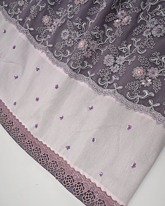 Dark Mauve Rida With Heavy Full Lace & Aari Work Touch Up