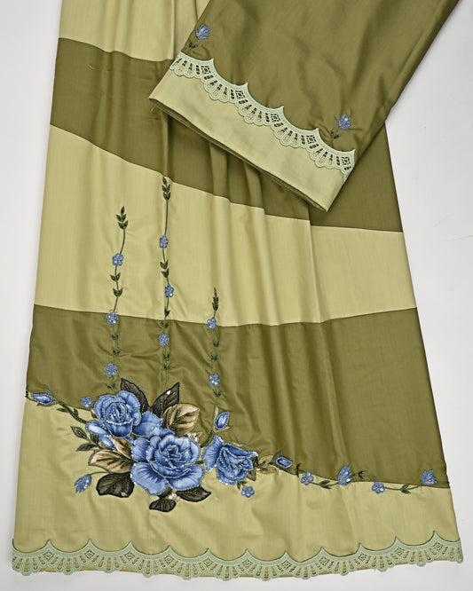 Dark & Lite Green Shade Rida With Pattern & Smart Floral Work