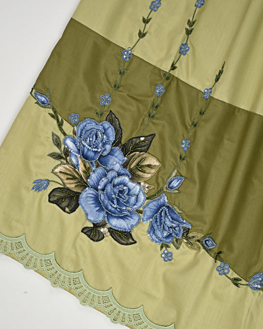 Dark & Lite Green Shade Rida With Pattern & Smart Floral Work