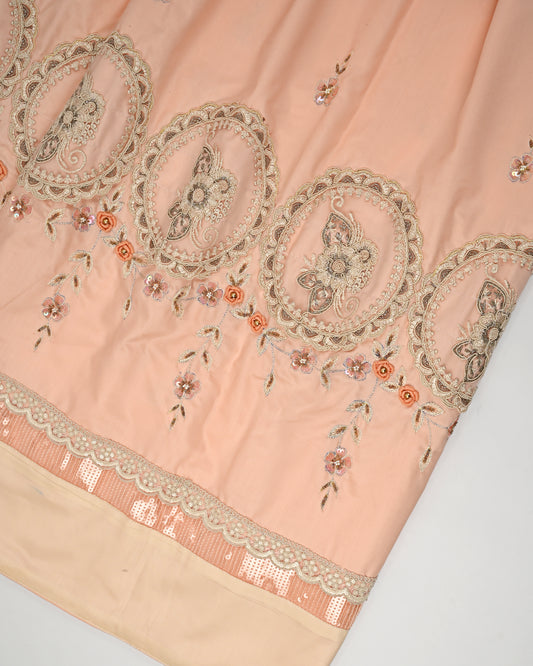 Peach Rida With Heavy Look Lace & All Over Floral Booties
