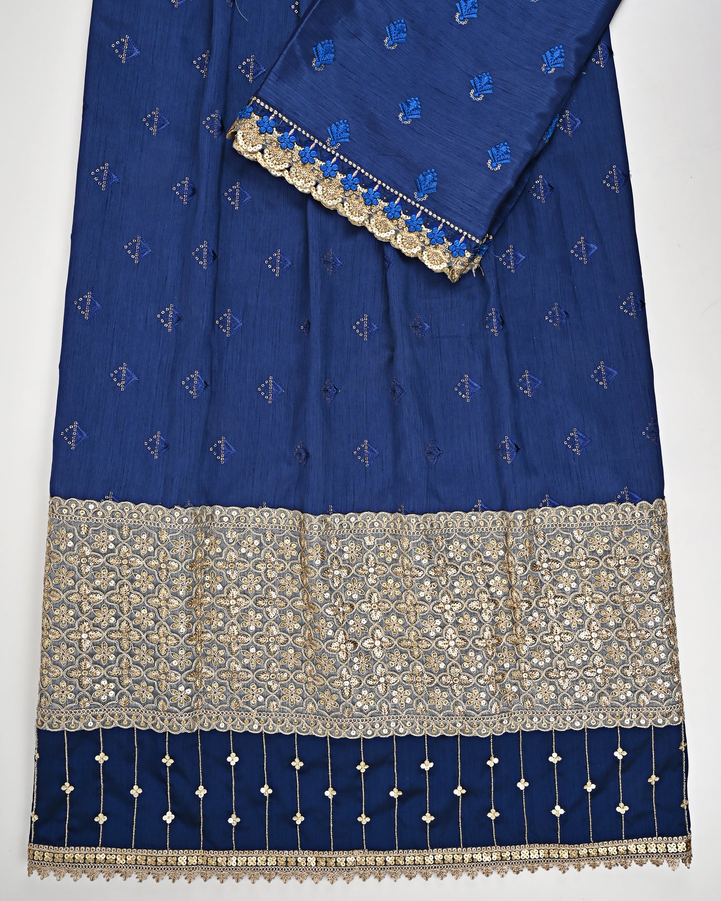 Royal Blue Rida With Heavy Look Golden Lace & Smart Look