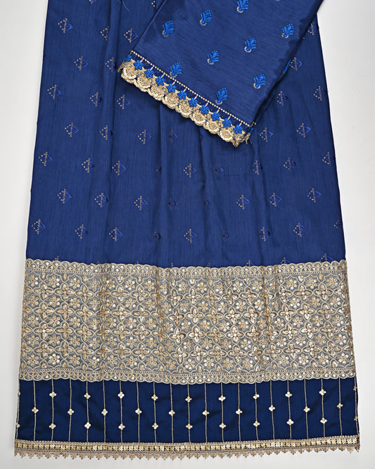 Royal Blue Rida With Heavy Look Golden Lace & Smart Look