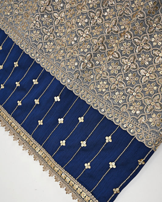 Royal Blue Rida With Heavy Look Golden Lace & Smart Look