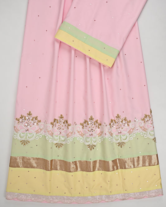 Baby Pink Rida With Smart Sequence Lace & Aari Touch Up