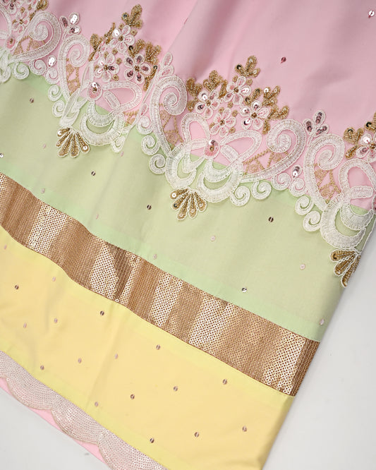 Baby Pink Rida With Smart Sequence Lace & Aari Touch Up