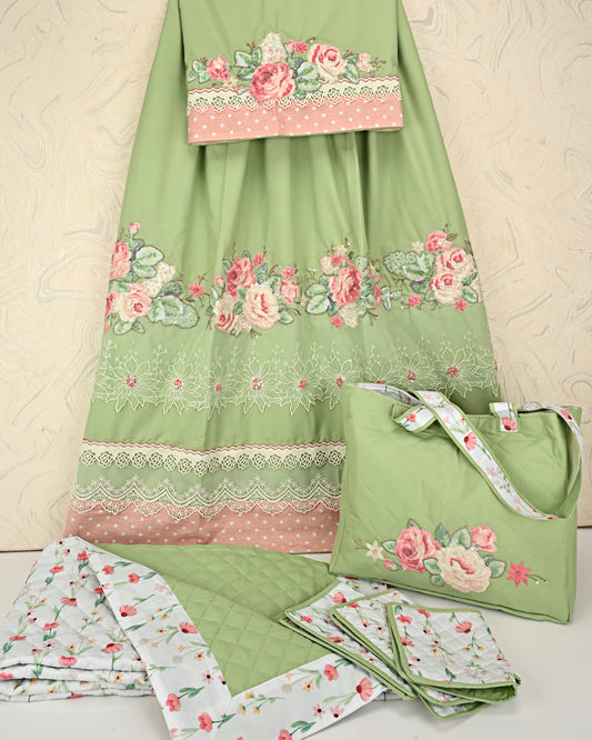 Light Olive Green Rida With Smart Floral Applique & Smart Lacing
