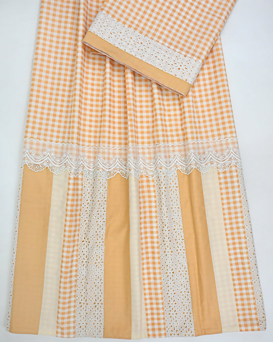Orange White Checks Rida With Smart Lace & Smart Different Pattern